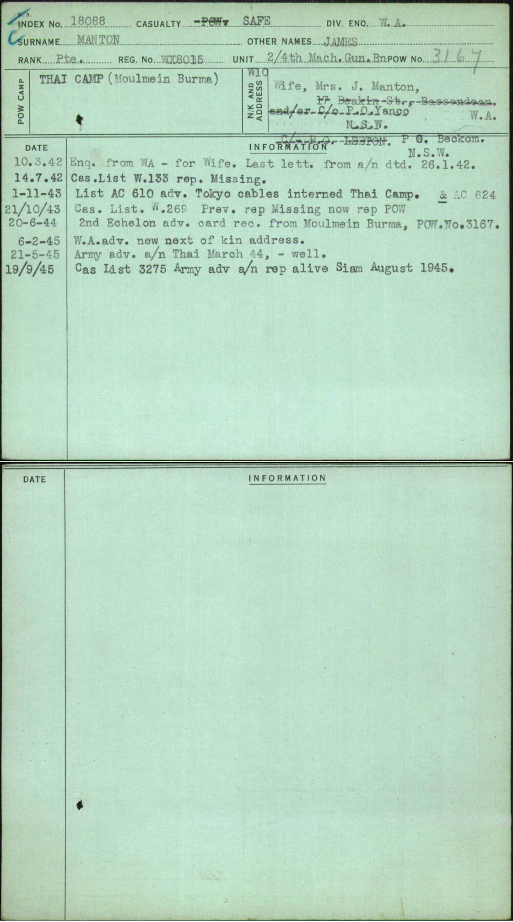 Manton, James, WX8015