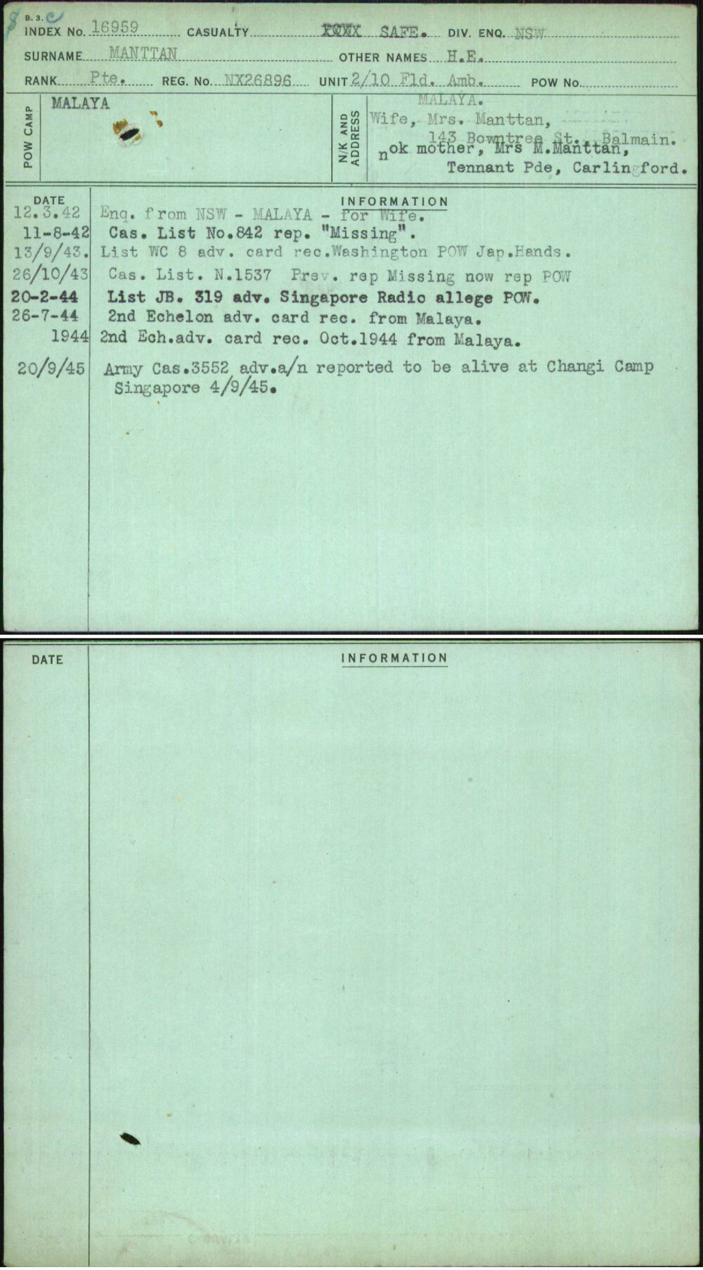 Manttan, H E, NX26896