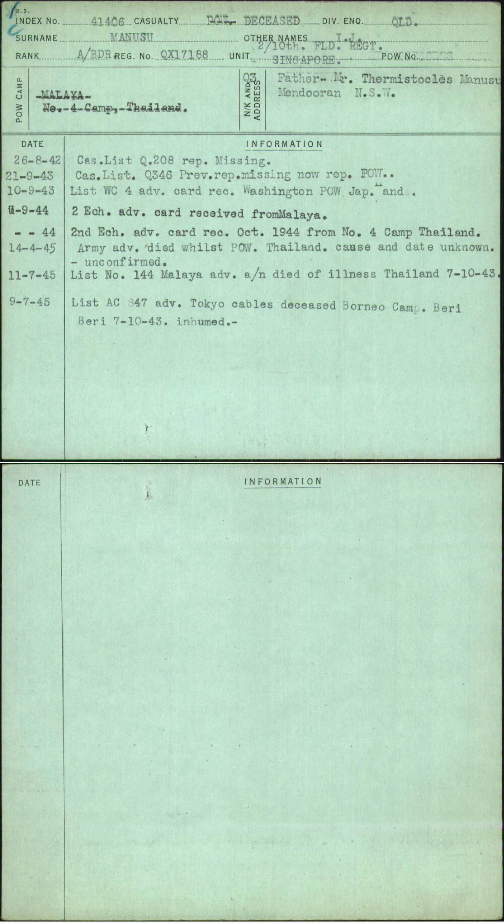 Manusu, I J, QX17188