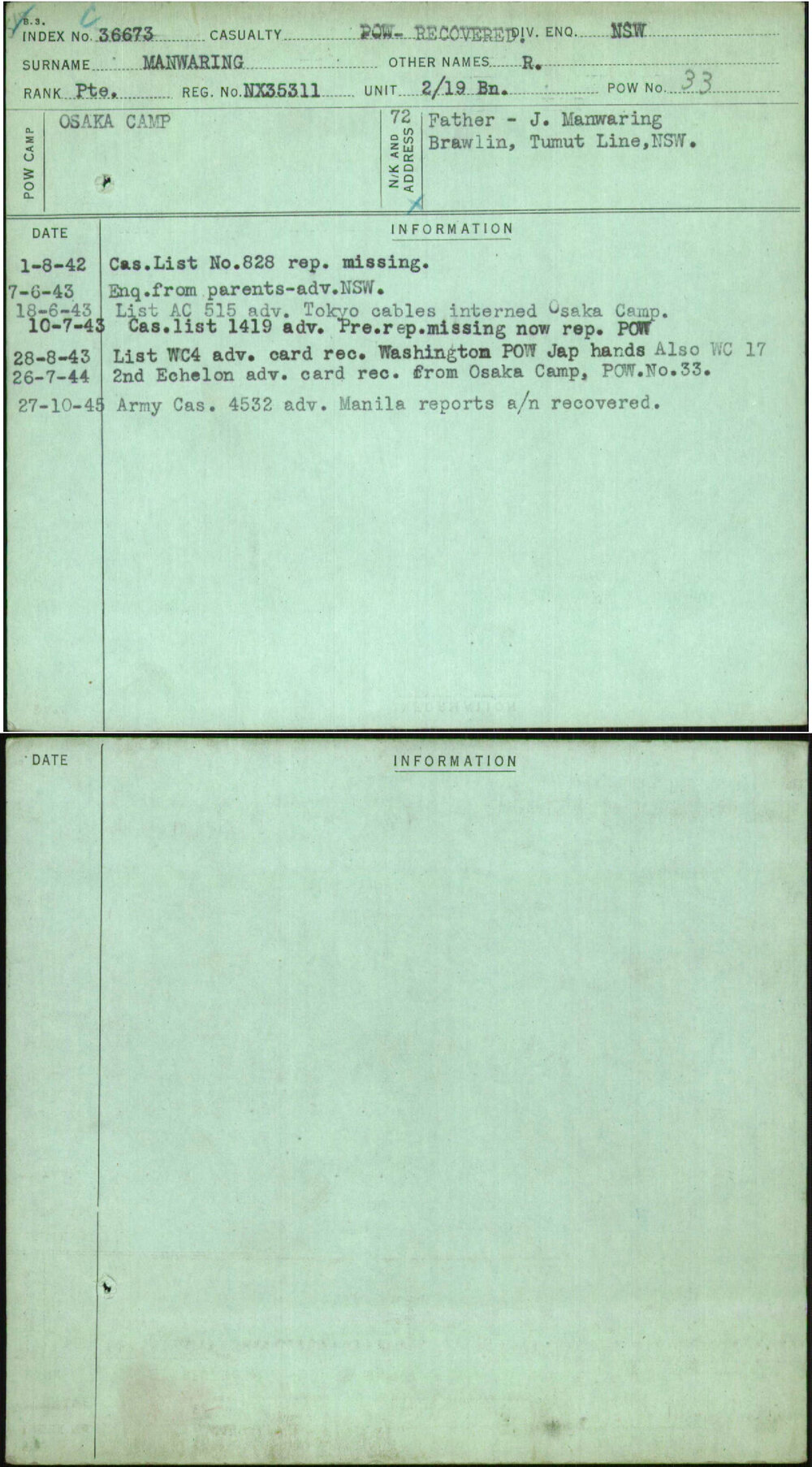 Manwaring, R, NX35311