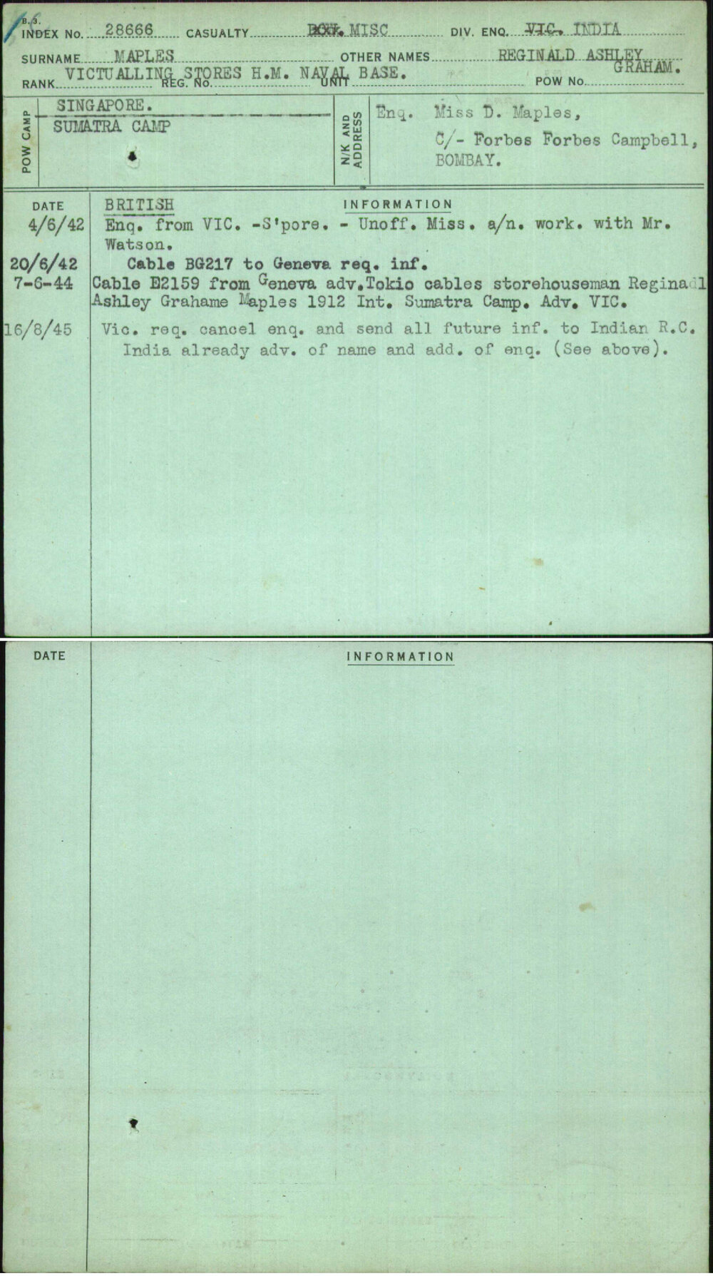 Maples, Reginald Ashley Graham, [No Service Number]