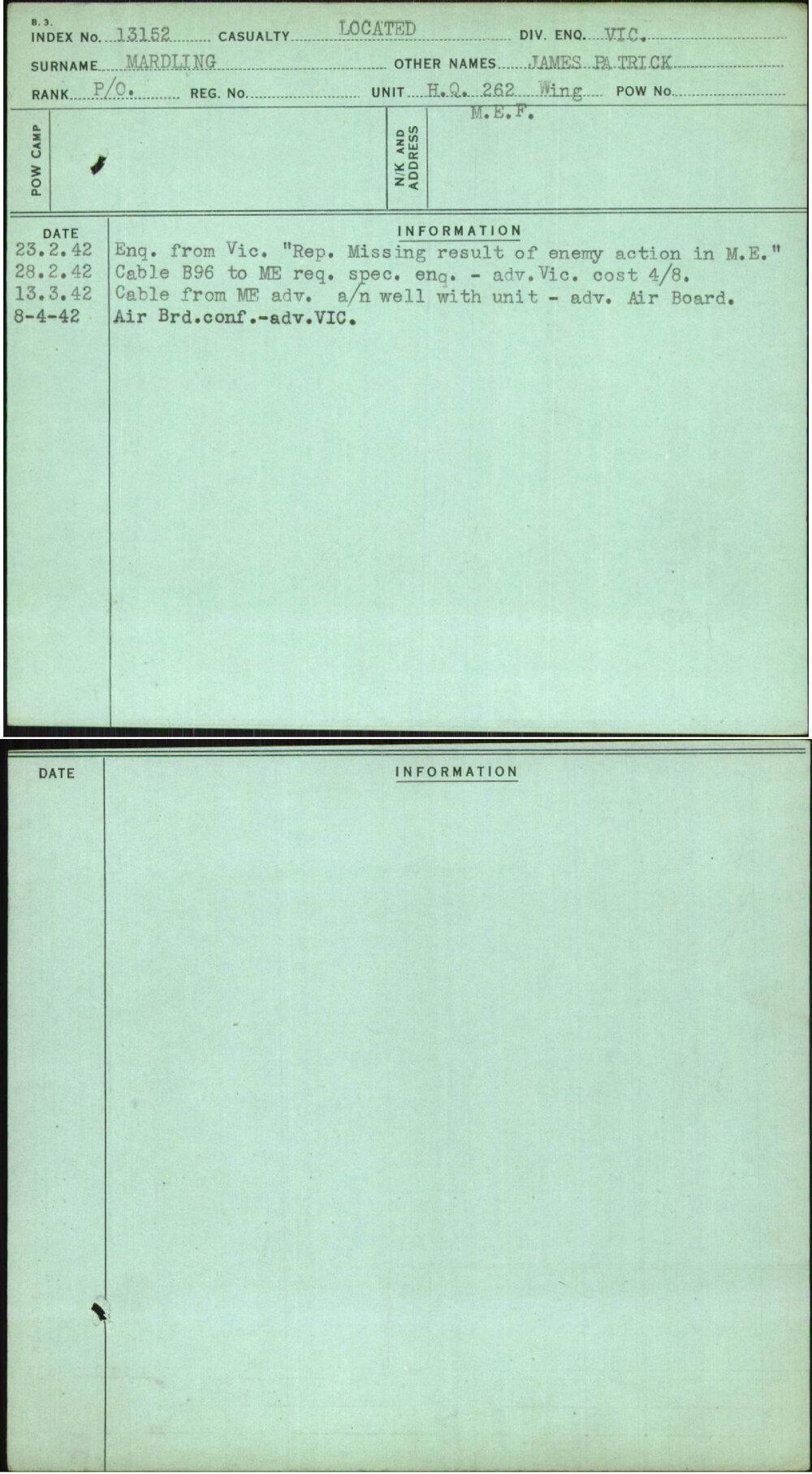 Mardling, James Patrick, [No Service Number]
