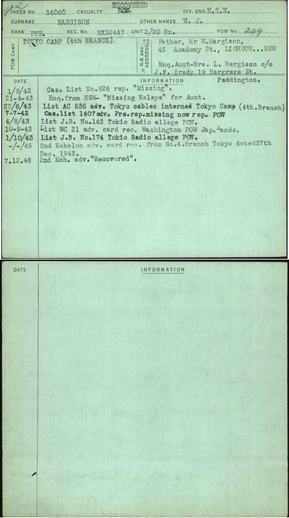 Margison, W J, NX52447