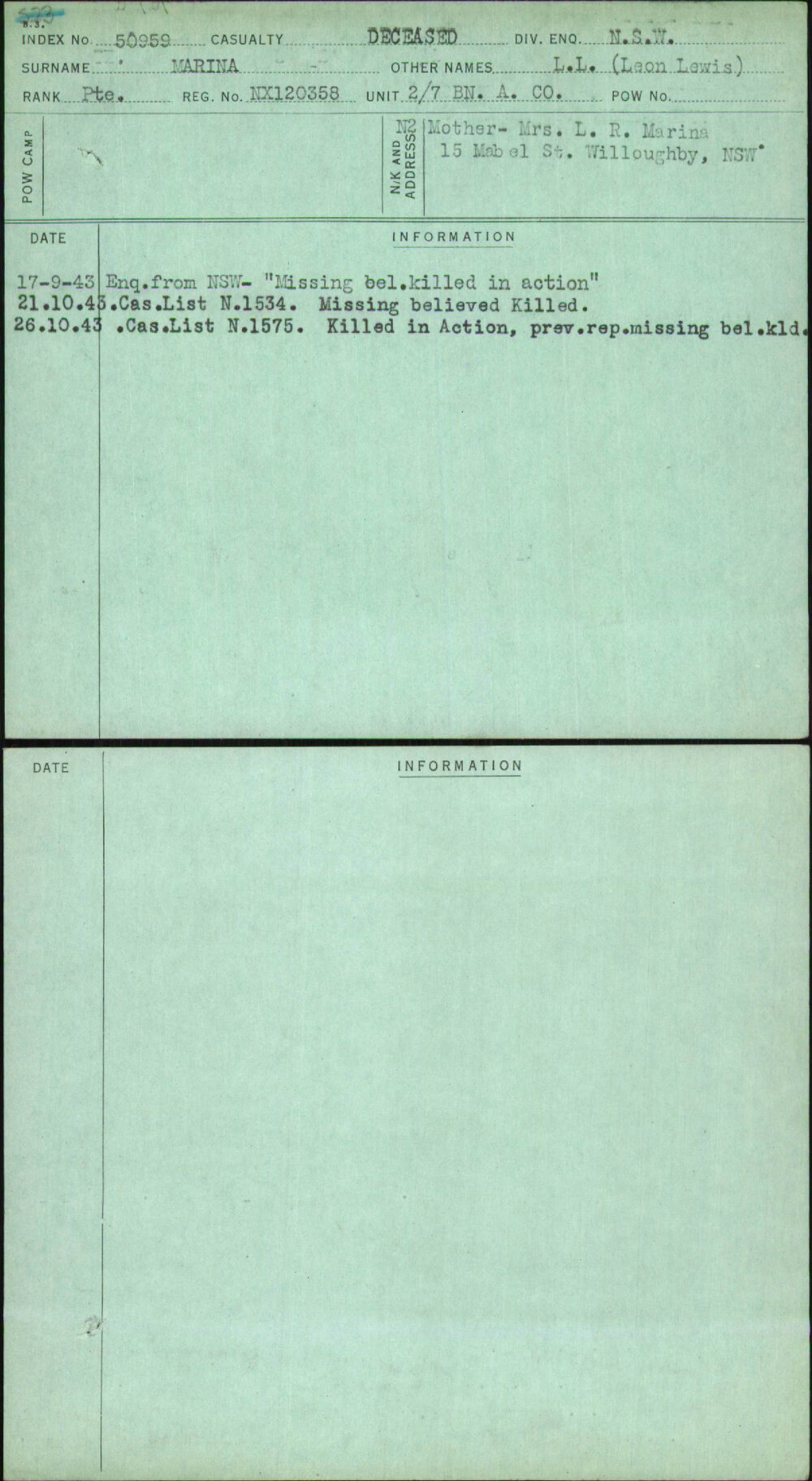 Marina, L L (Leon Lewis), NX120358