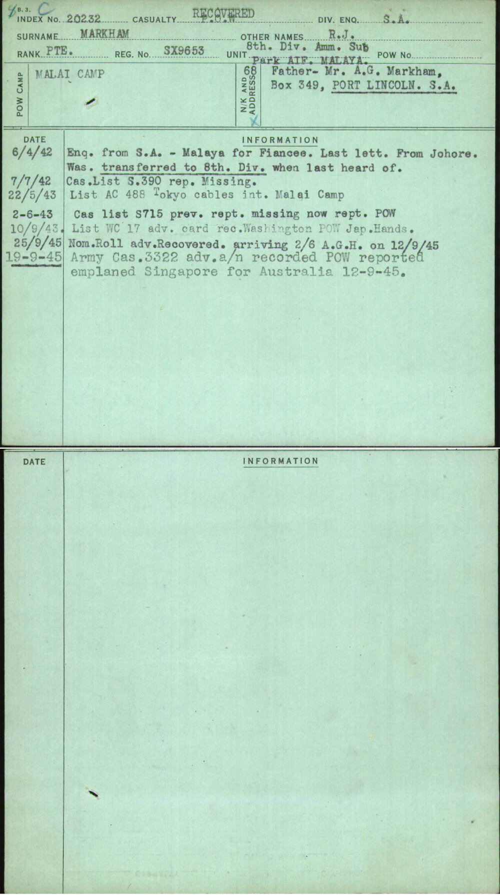 Markham, R J, SX9653