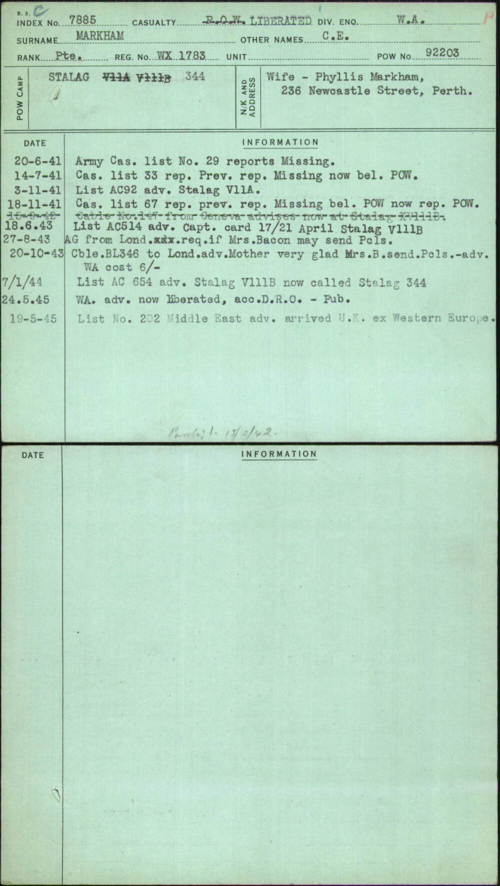 Markham, C E, WX1783