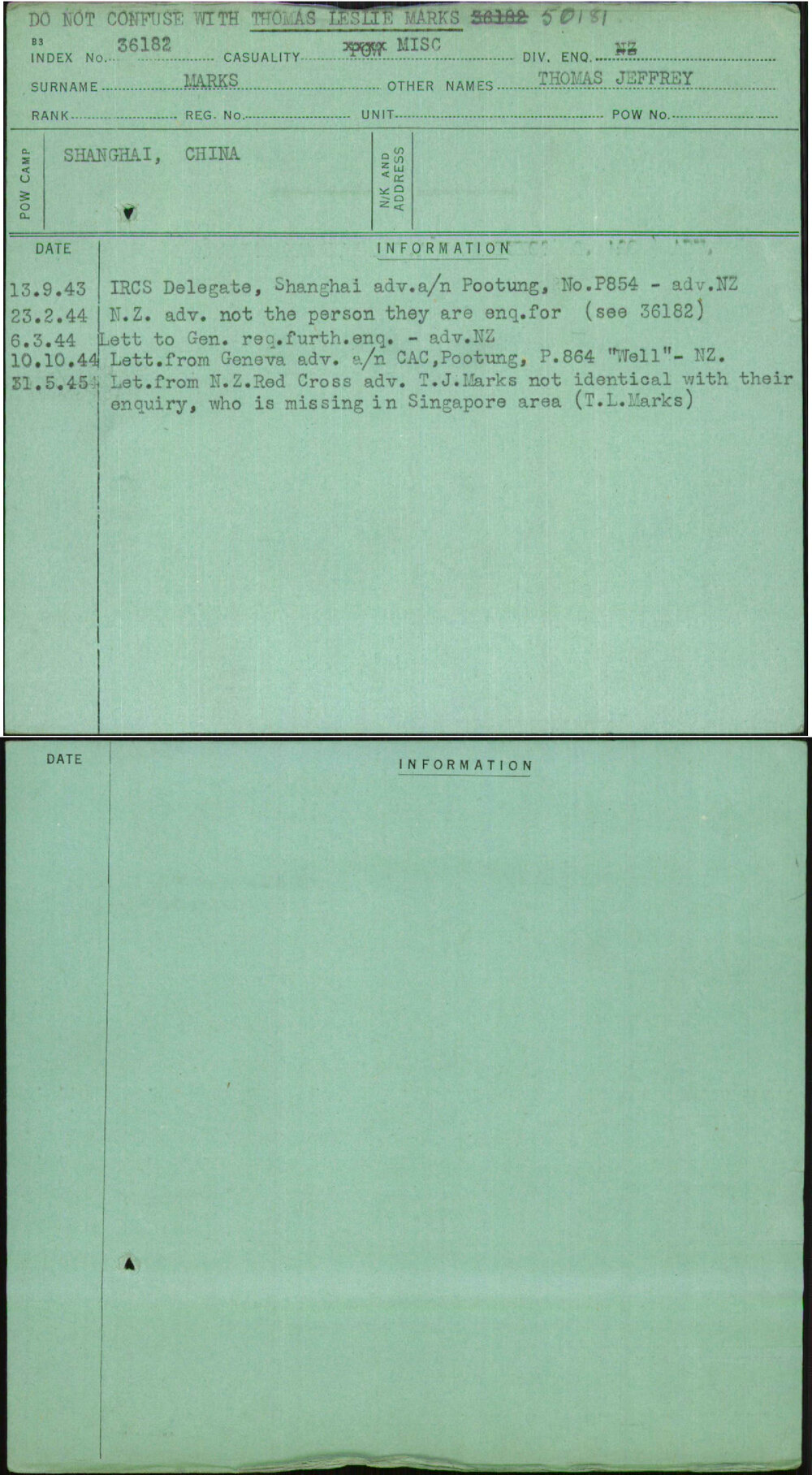 Marks, Thomas Jeffrey, [No Service Number]