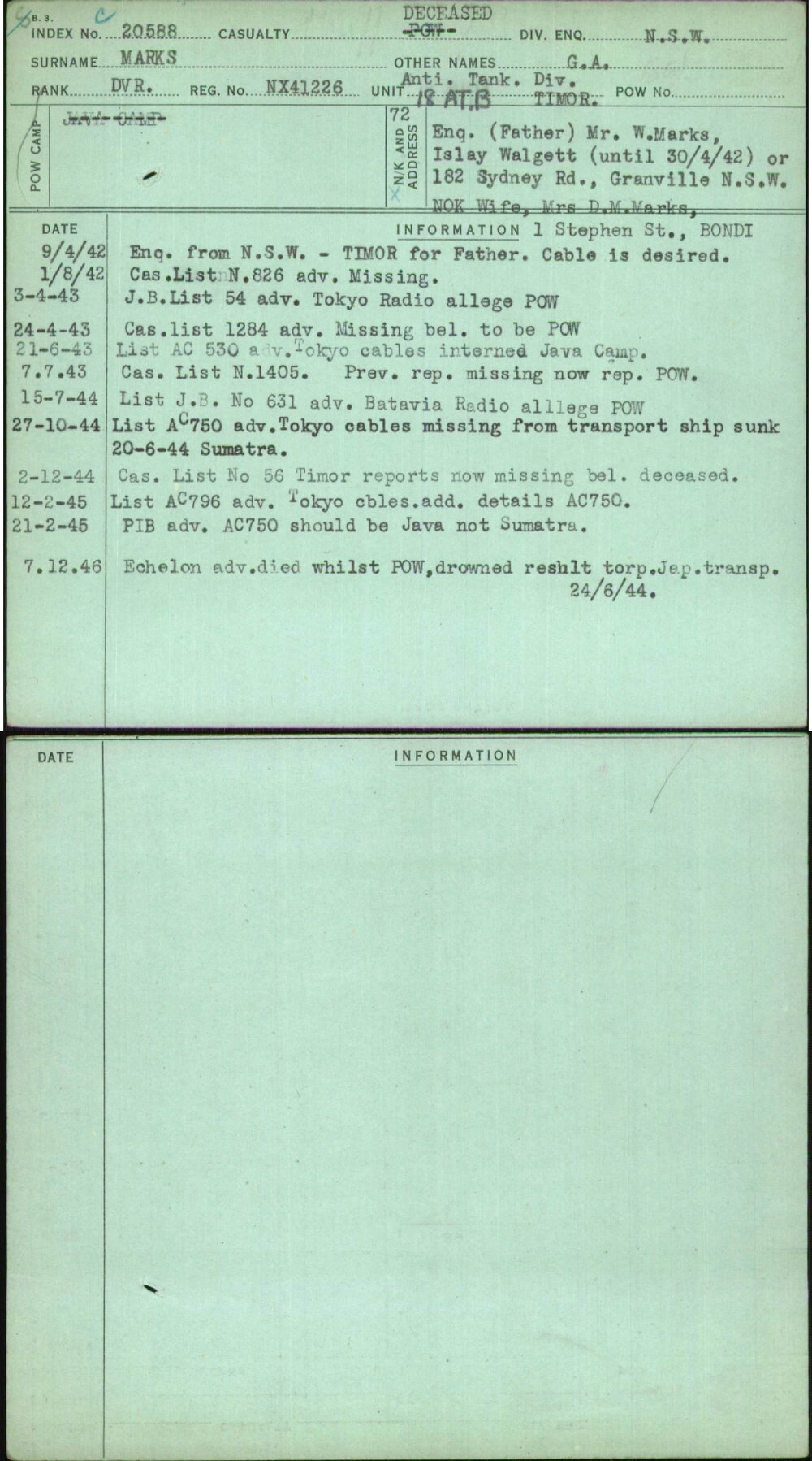 Marks, G A, NX41226