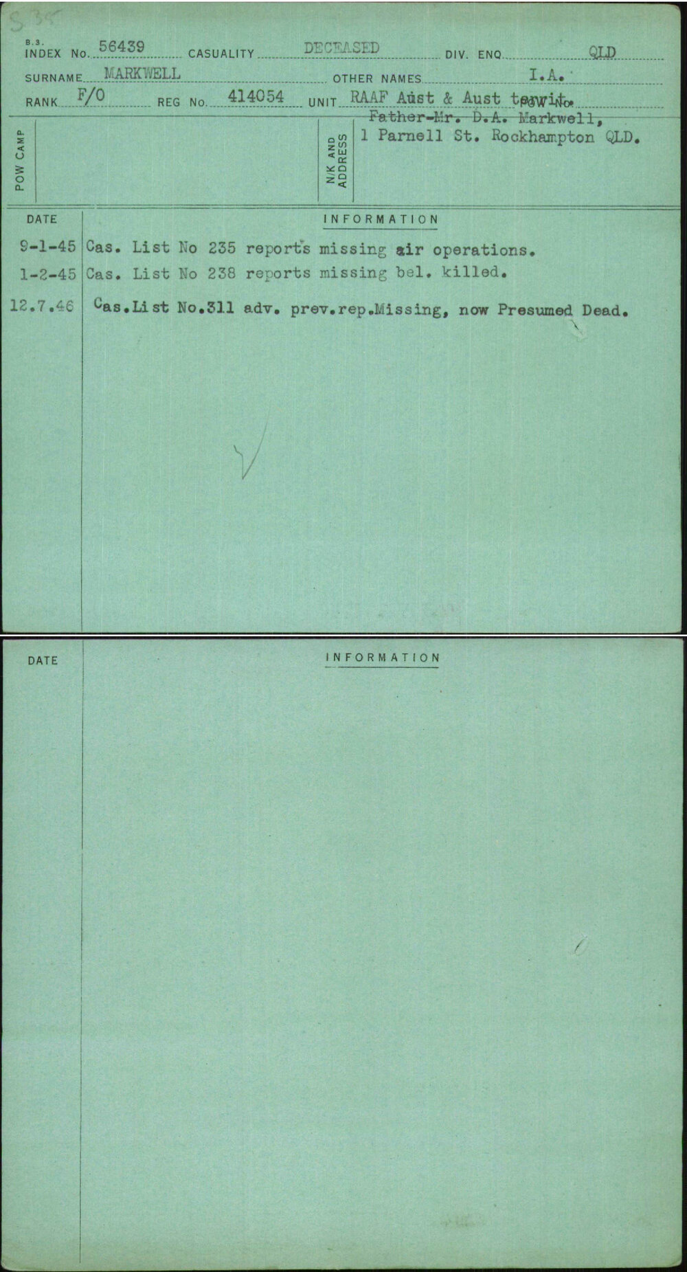 Markwell, I A, 414054
