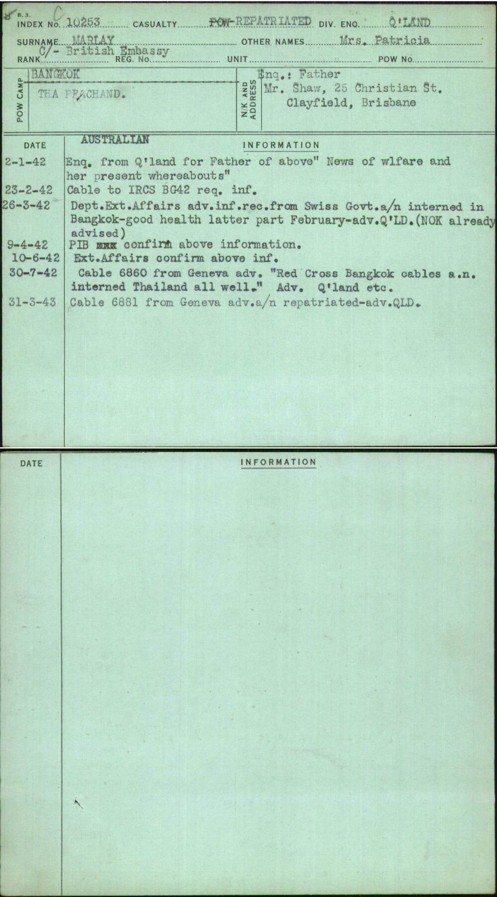 Marlay, Mrs Patricia, [No Service Number]