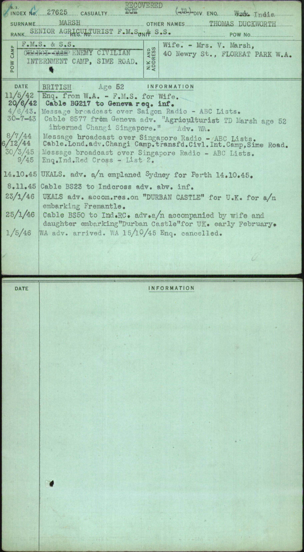 Marsh, Thomas Duckworth, [No Service Number]