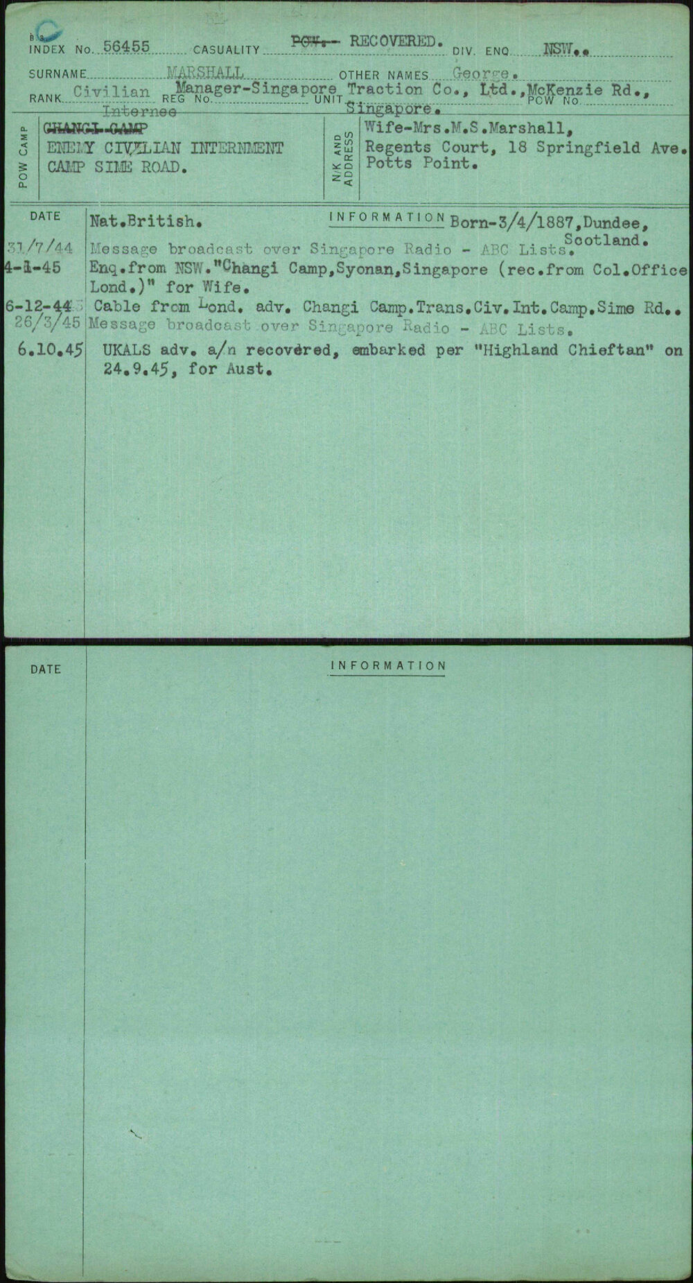 Marshall, George, Manager-Singapore Traction Co Ltd Mckenzie Rd