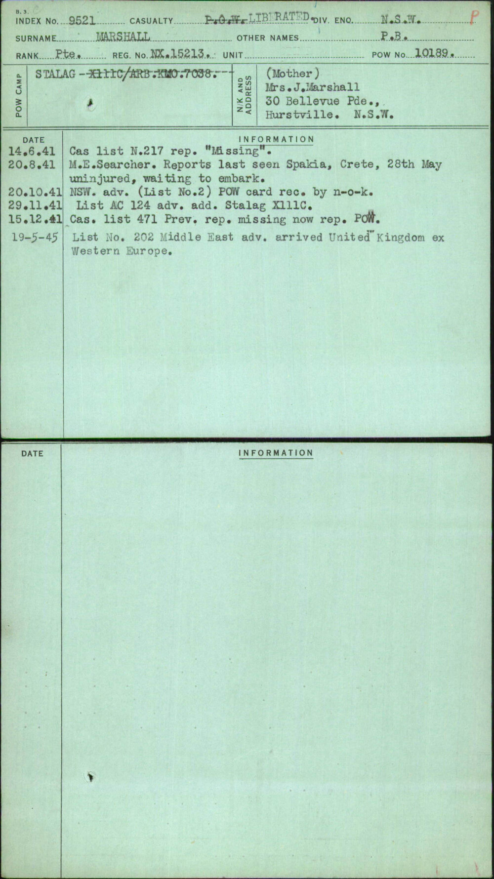 Marshall, P B, NX15213