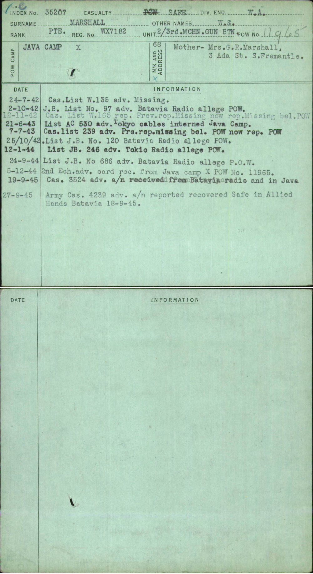 Marshall, W S, WX7182