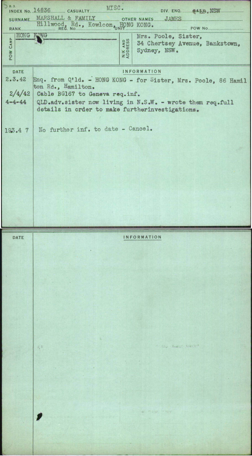 Marshall &amp; Family, James, [No Service Number]