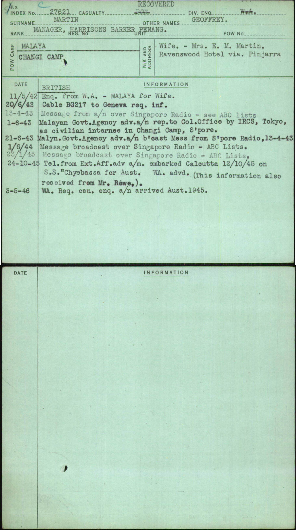 Martin, Geoffrey, [No Service Number]