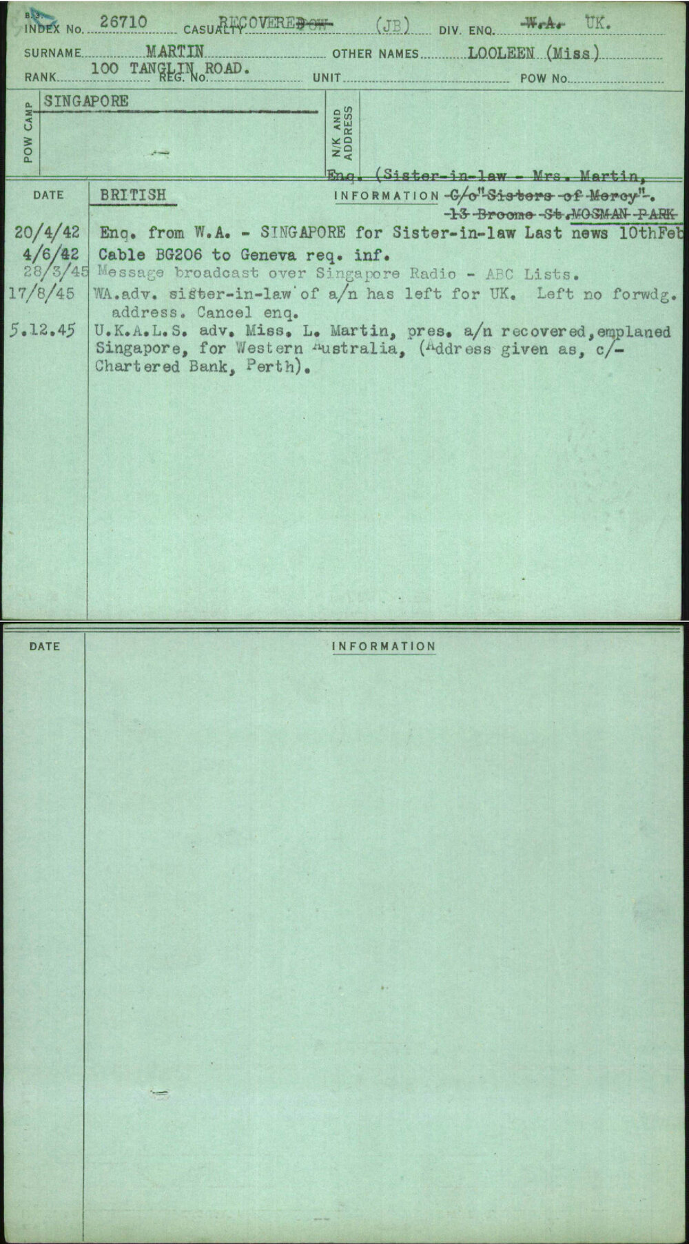 Martin, Looleen (Miss), [No Service Number]