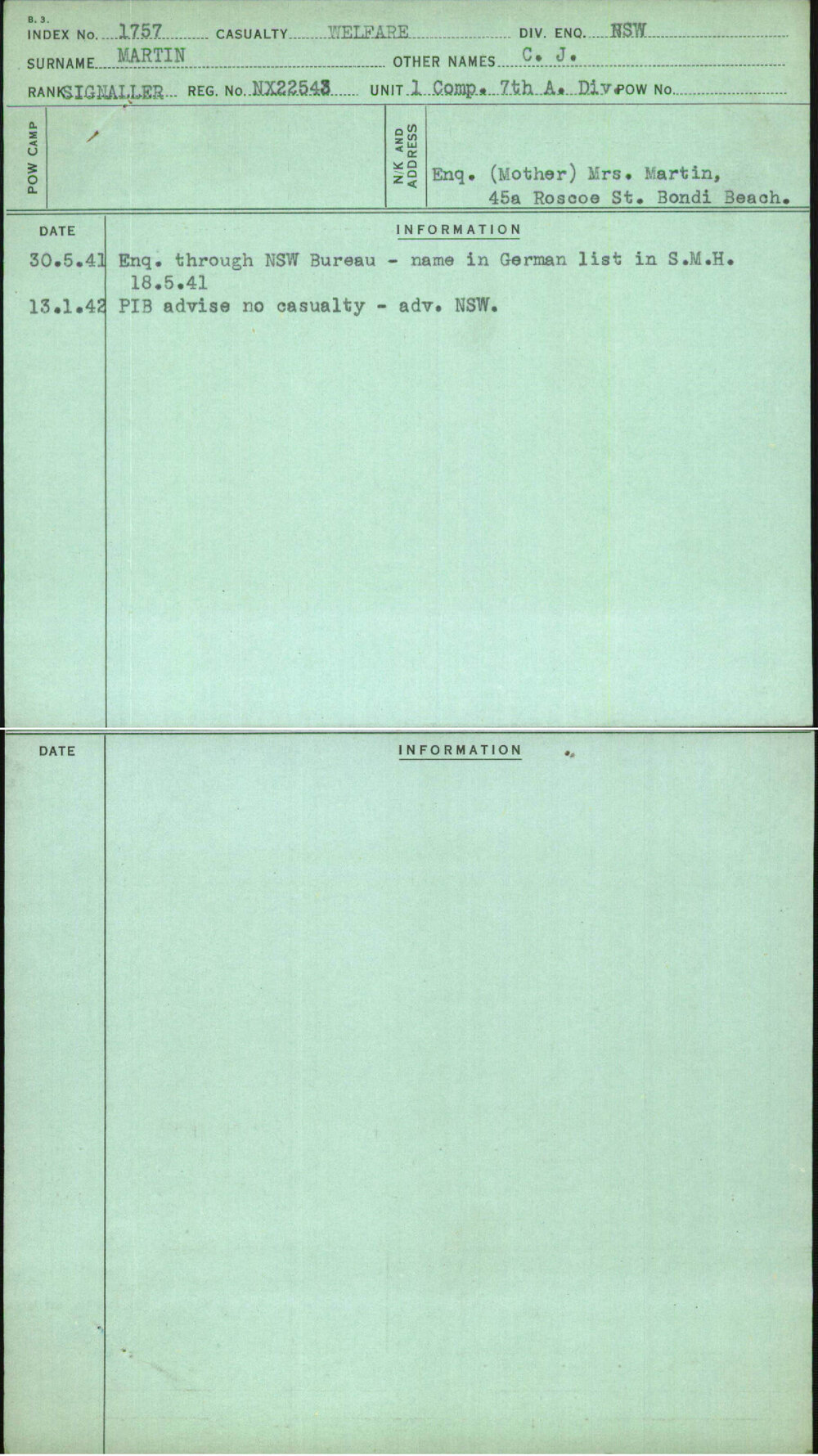 Martin, C J, NX22543