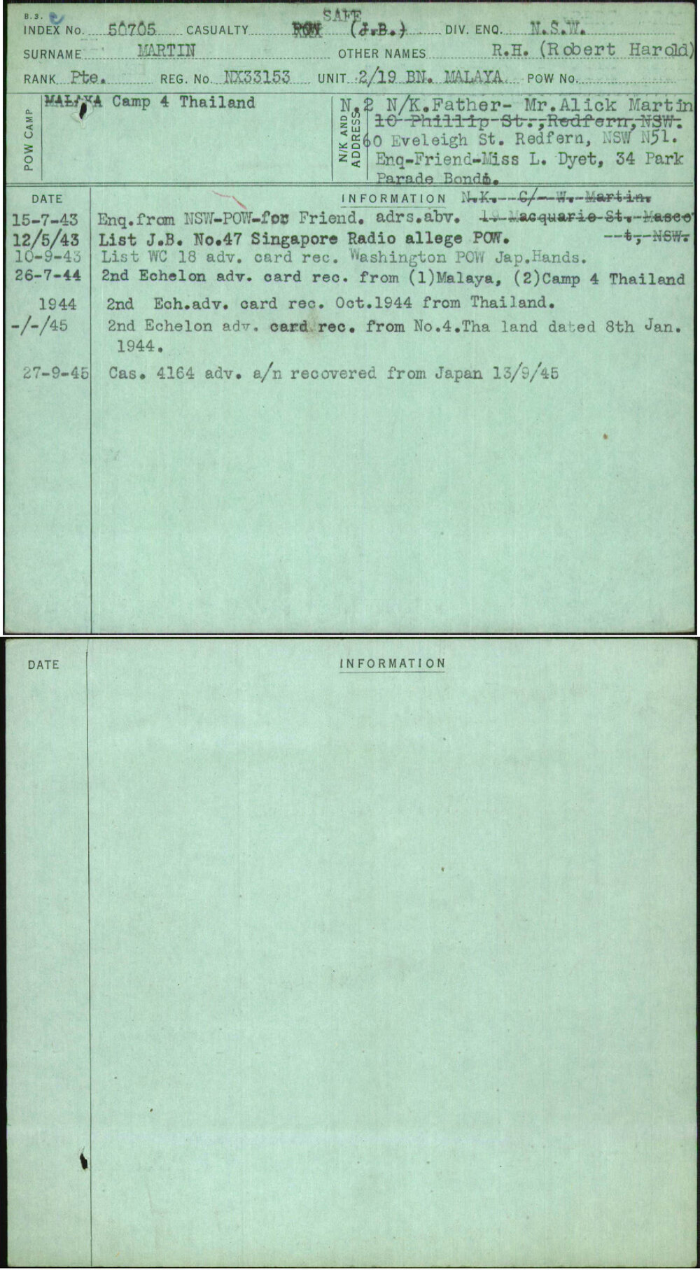Martin, R H (Robert Harold), NX33153