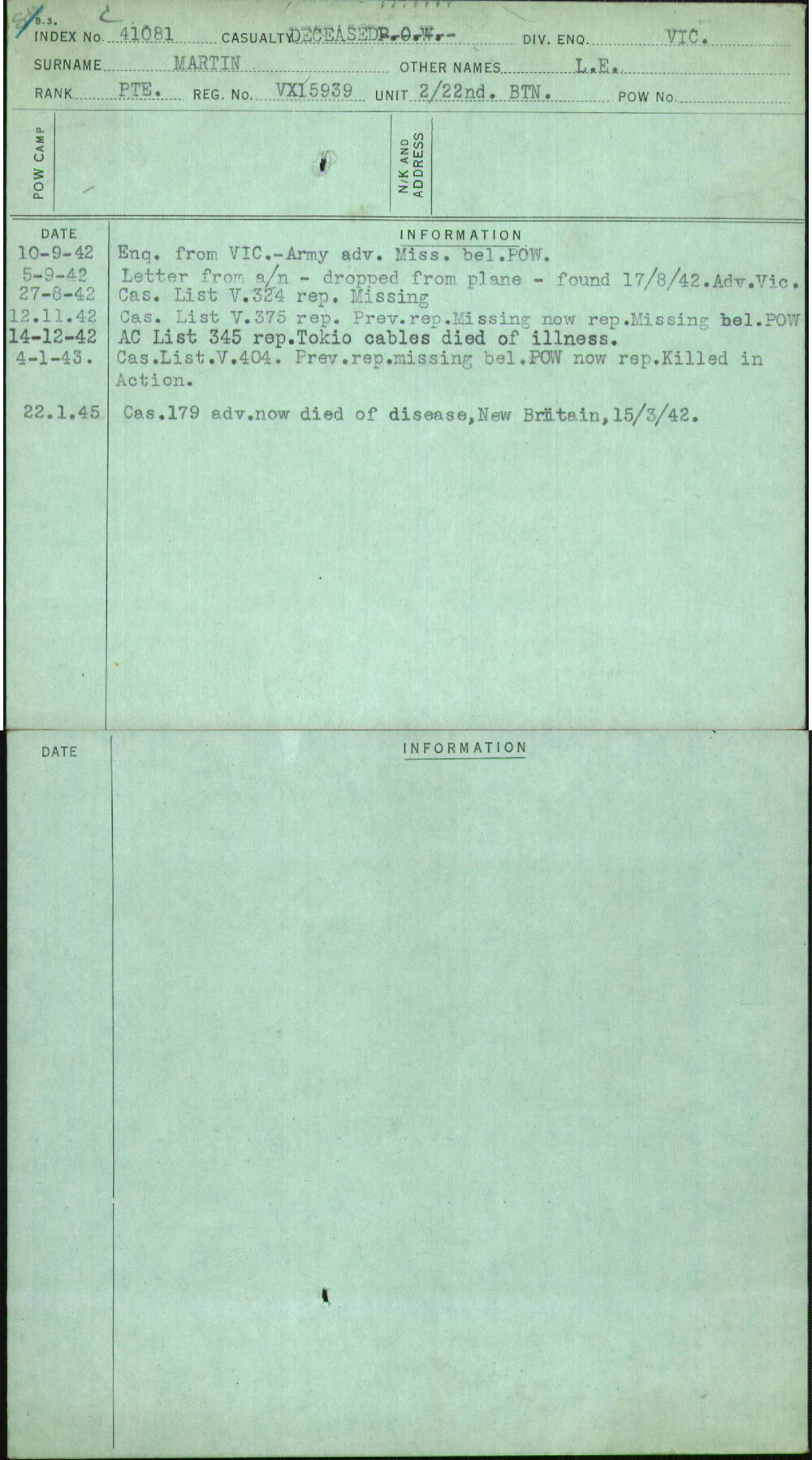 Martin, L E, VX15939