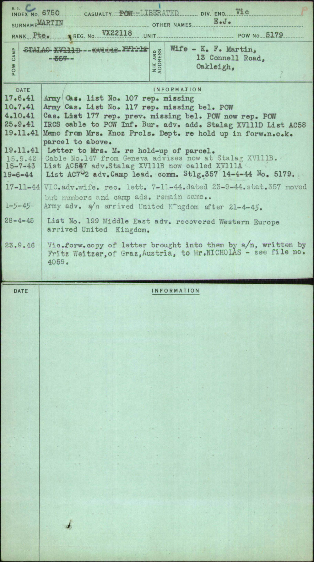 Martin, E J, VX22118