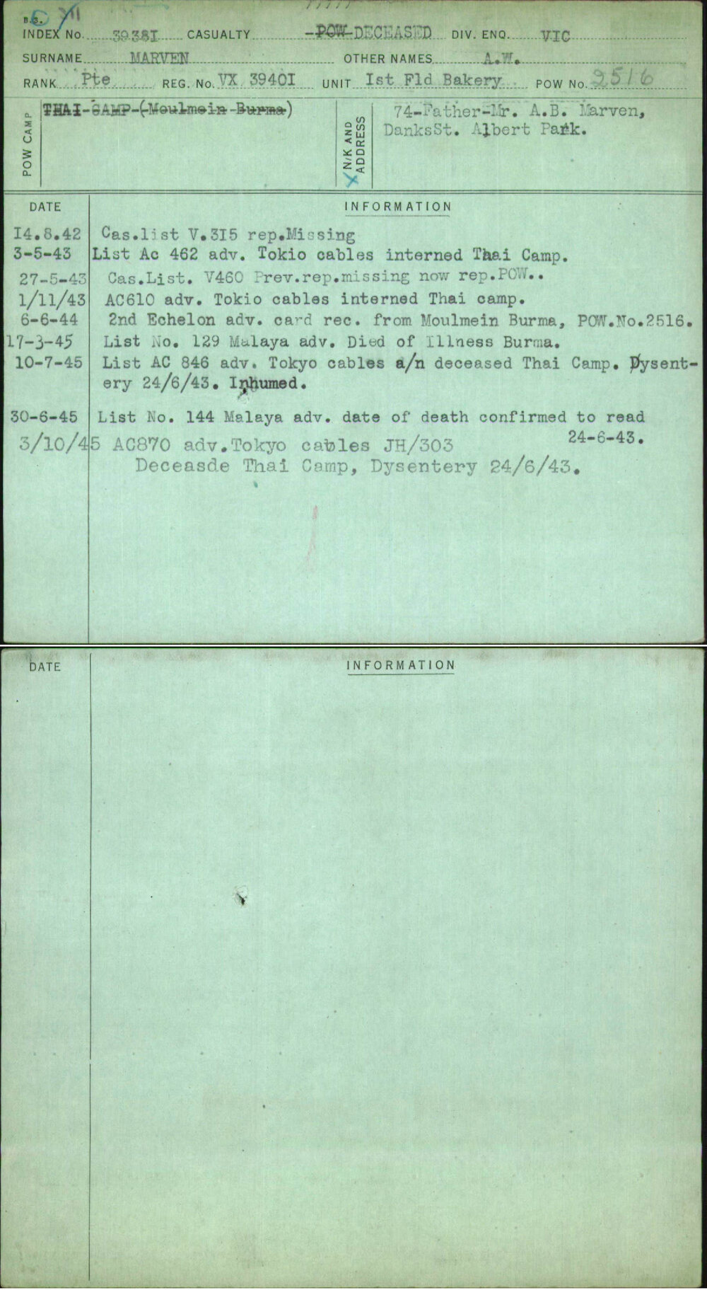 Marven, A W, VX39401