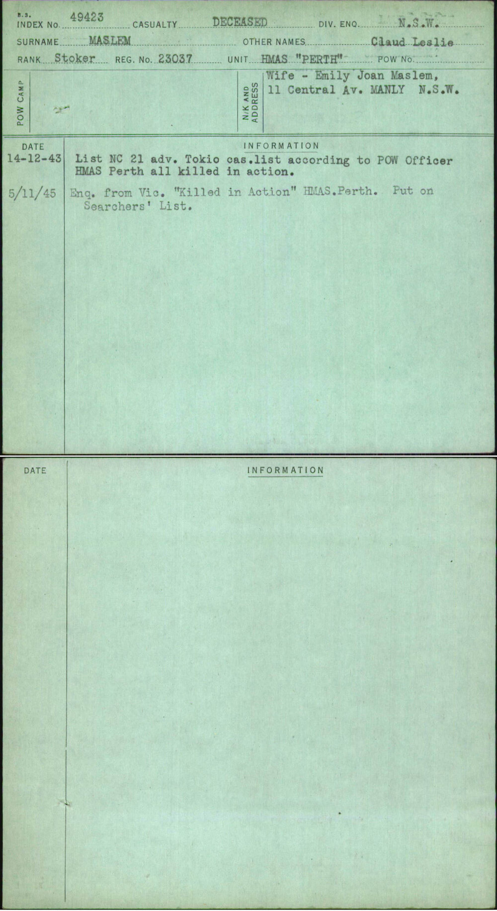 Maslem, Claud Leslie, 23037