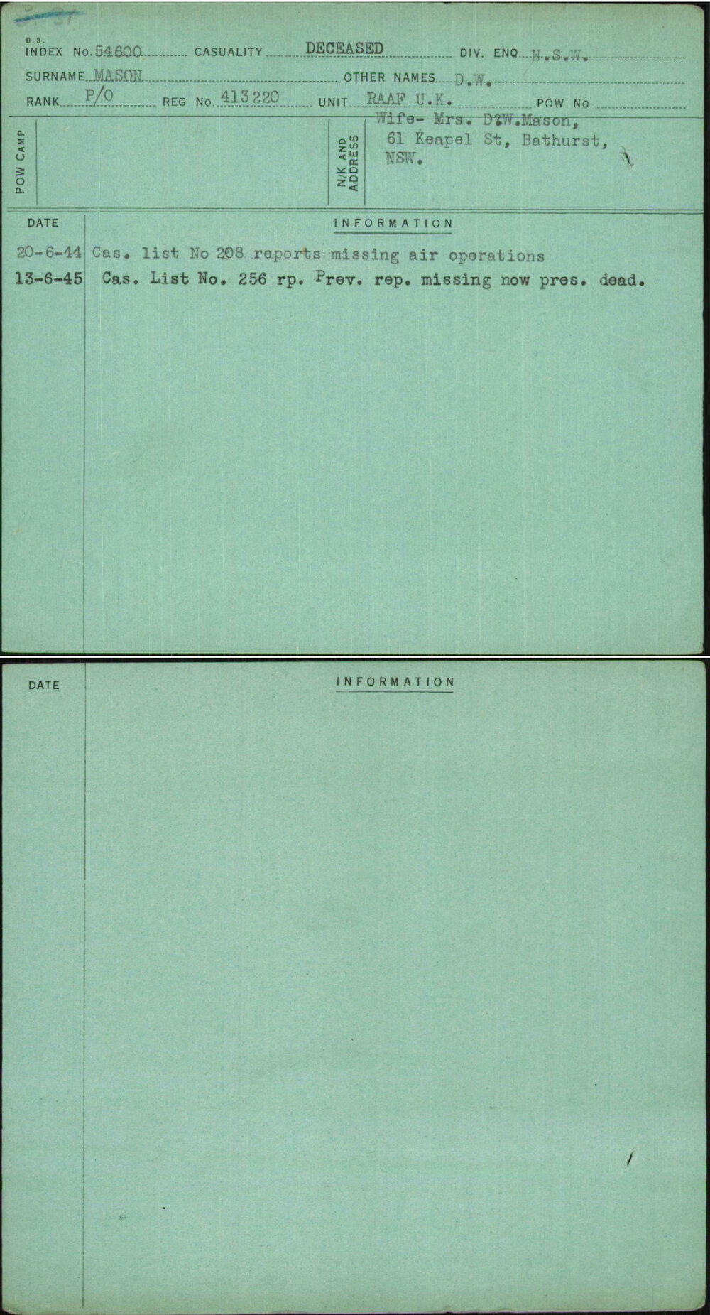 Mason, D W, 413220