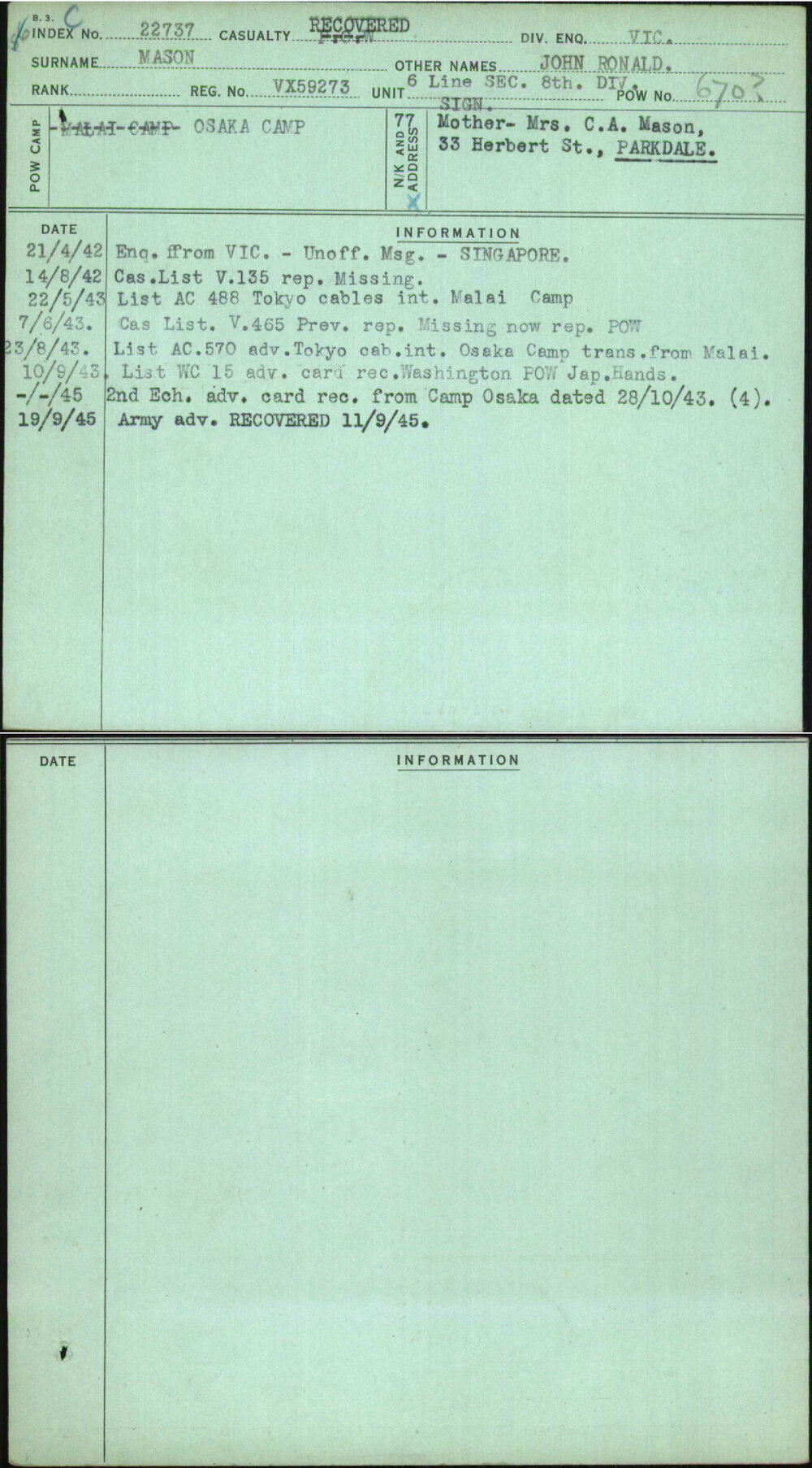 Mason, John Ronald, VX59273