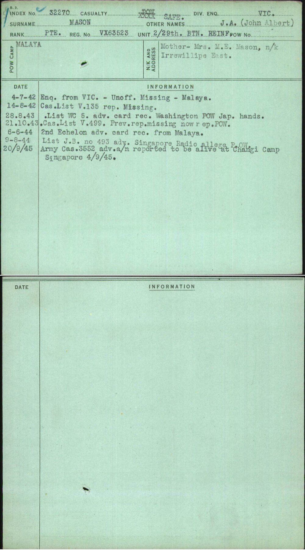 Mason, J A (John Albert), VX63523