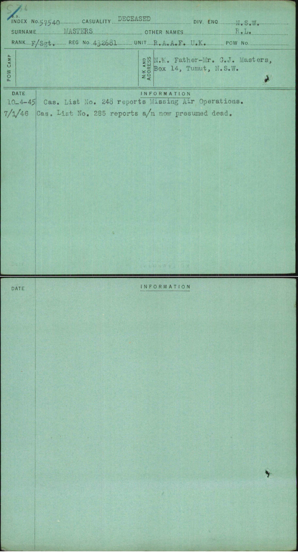 Masters, R L, 432681