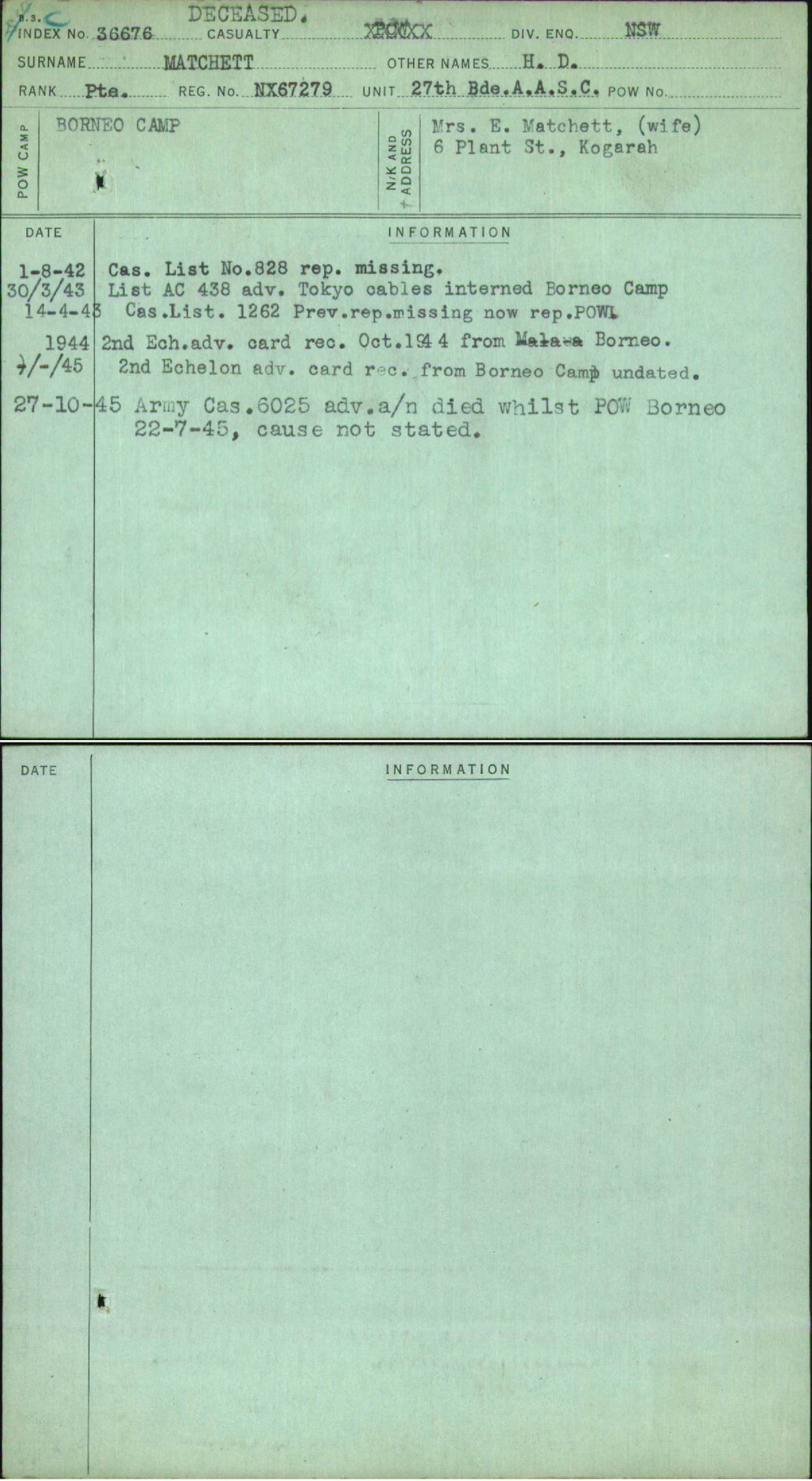 Matchett, H D, NX67279