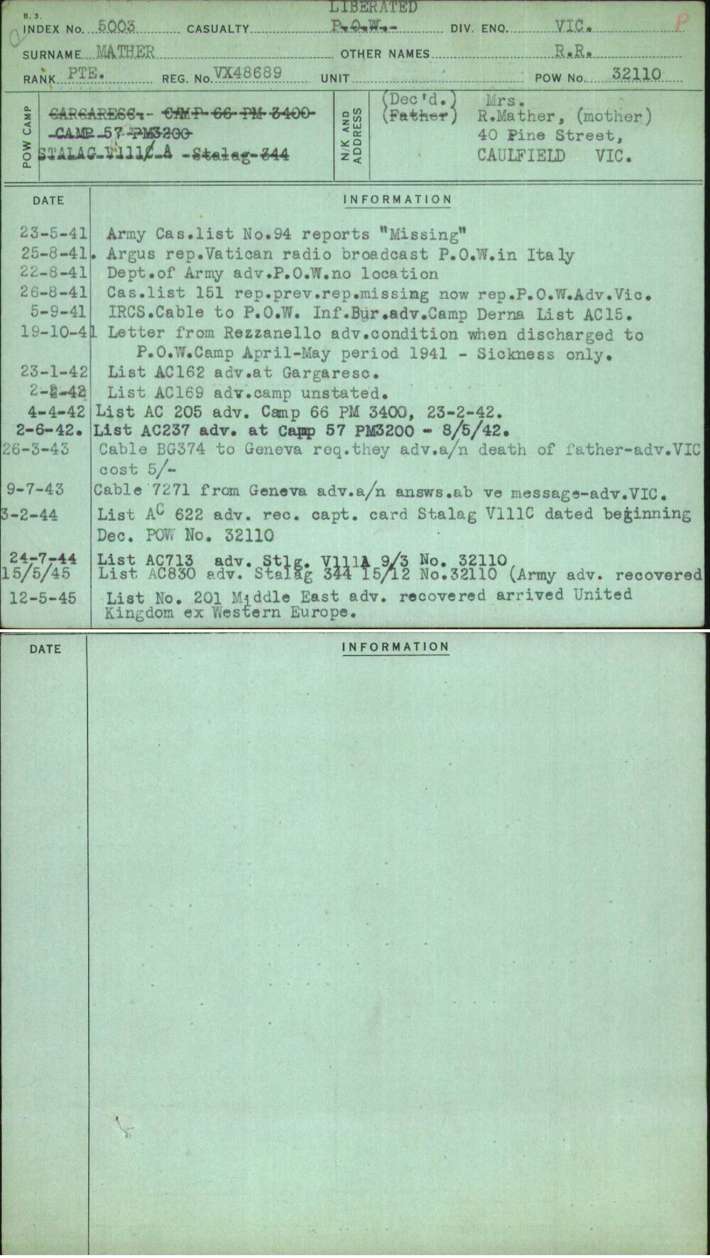 Mather, R R, VX48689