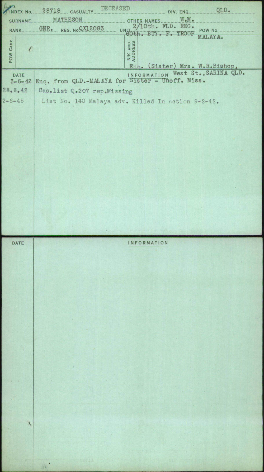 Matheson, W M, QX12083