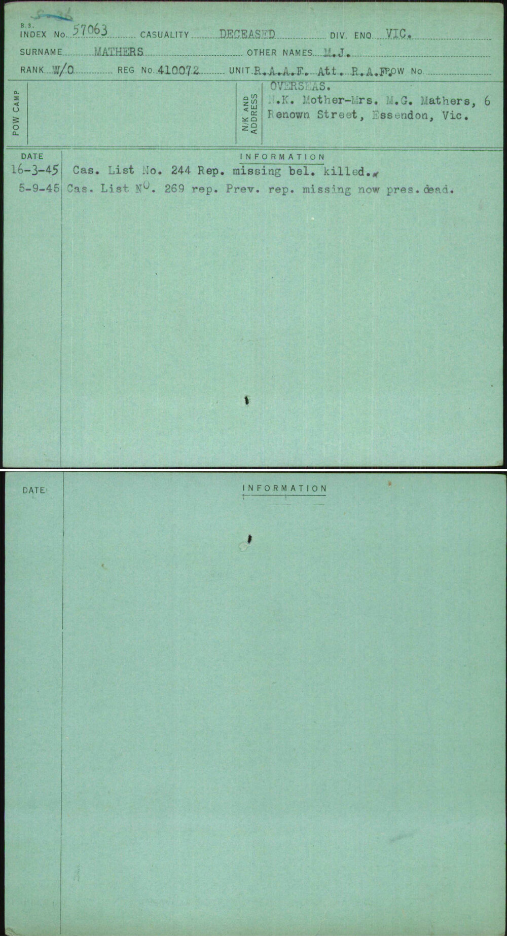 Mathers, M J, 410072