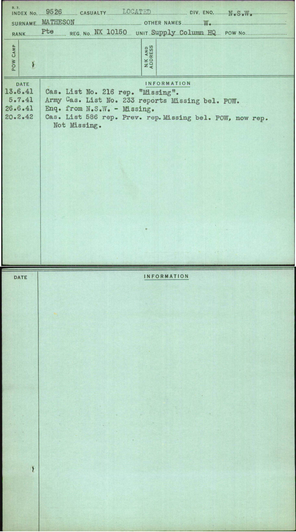 Matheson, W, NX10150