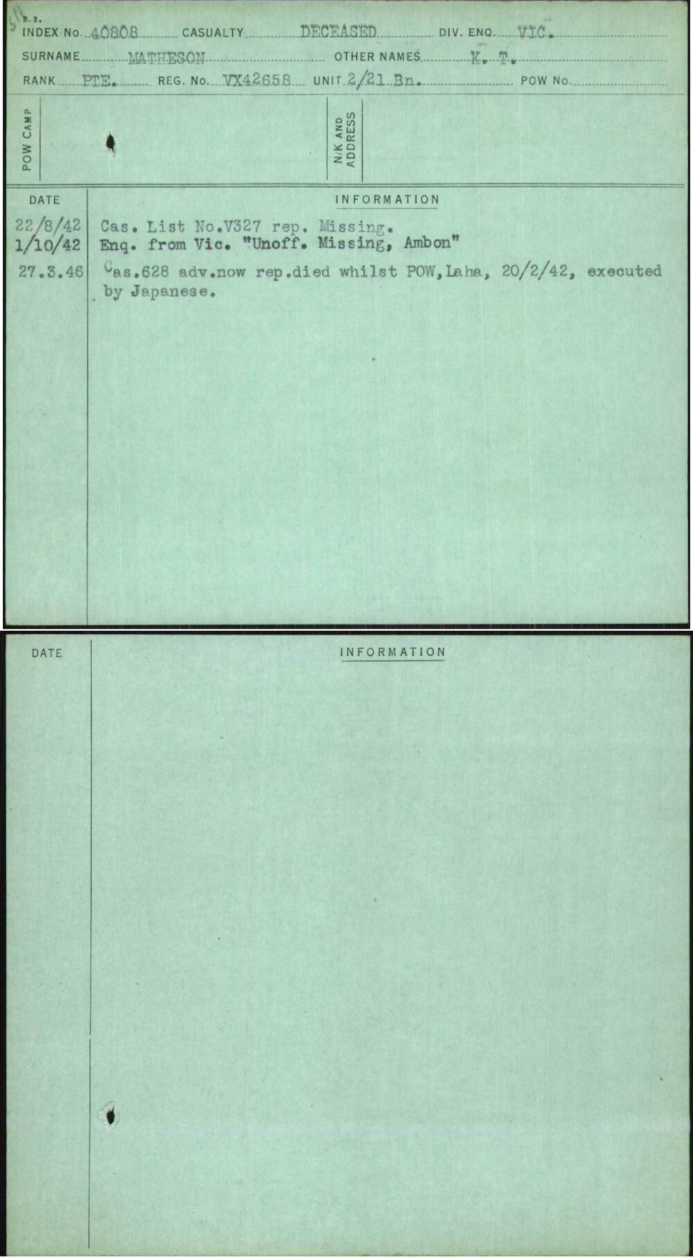 Matheson, K T, VX42658