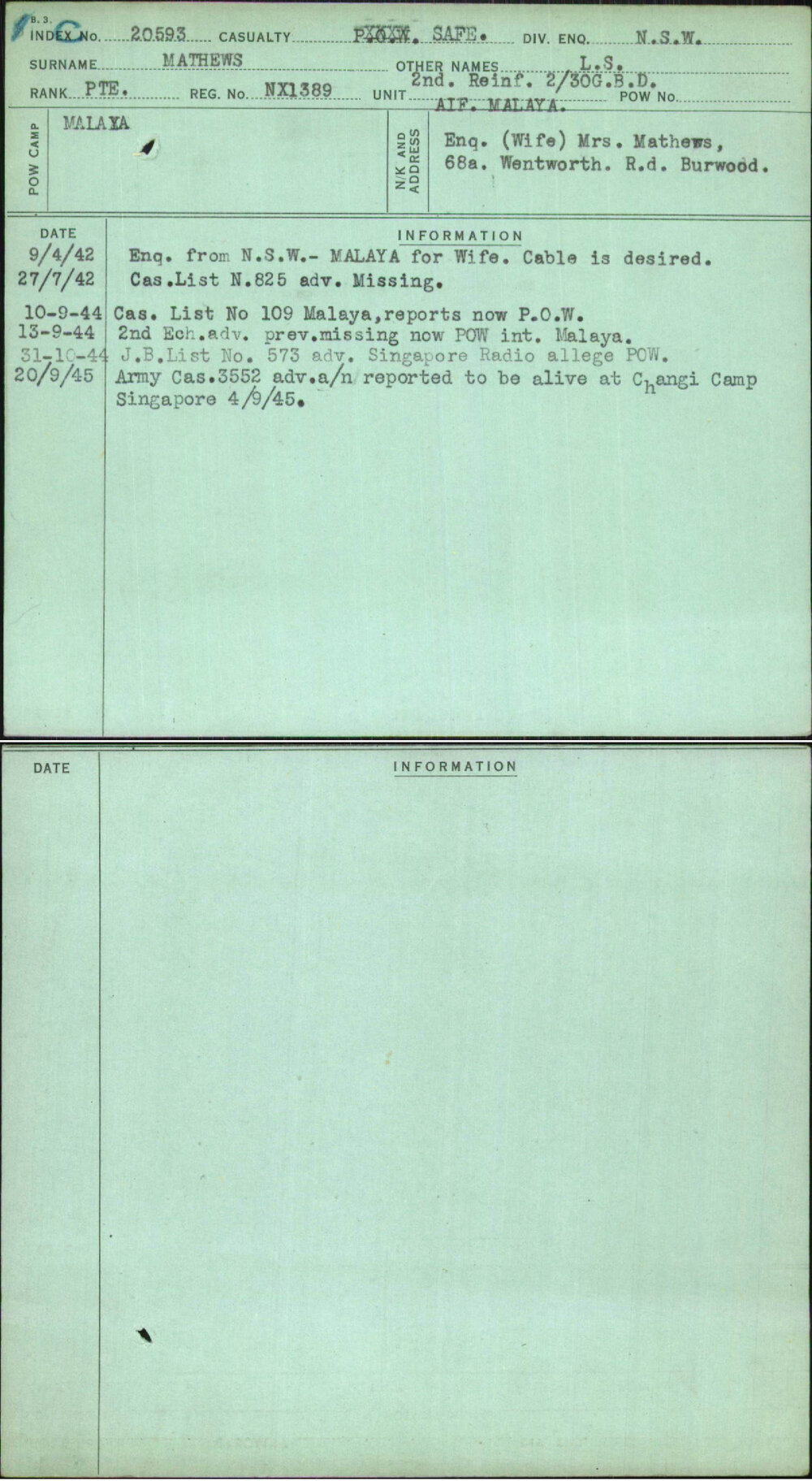 Mathews, L S, NX1389