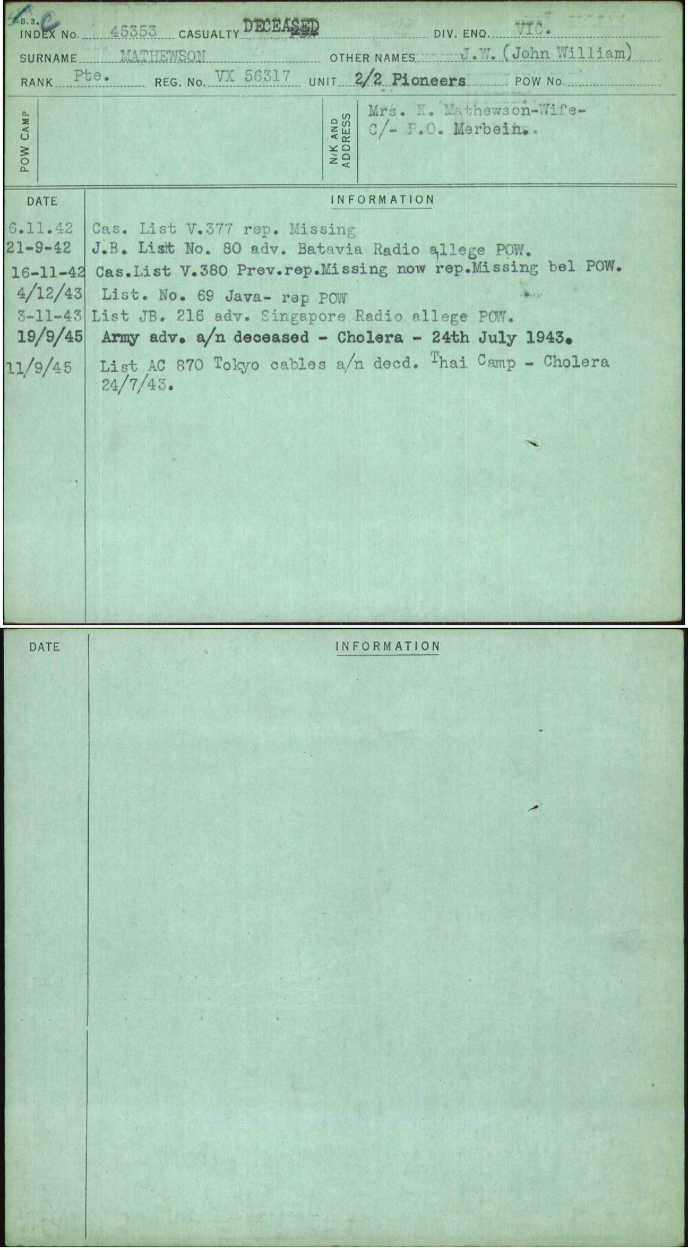 Mathewson, J W (John William), VX56317