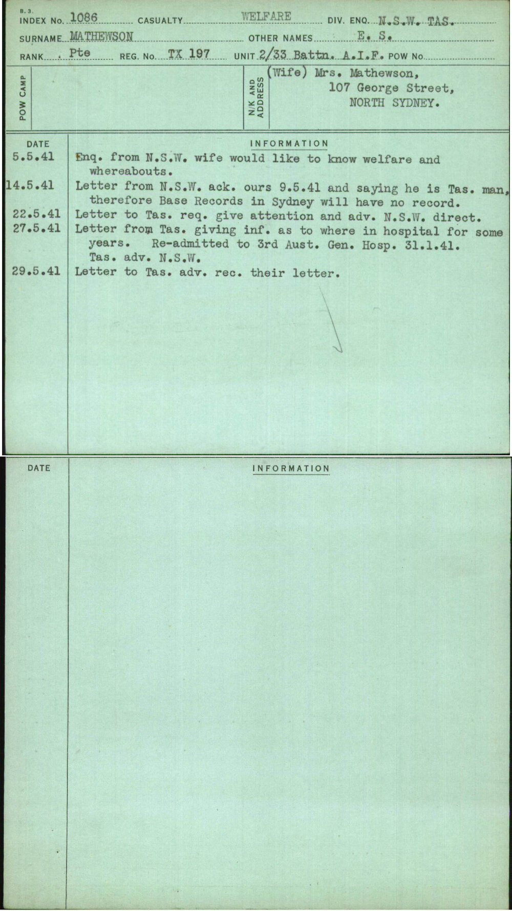 Mathewson, E S, TX197