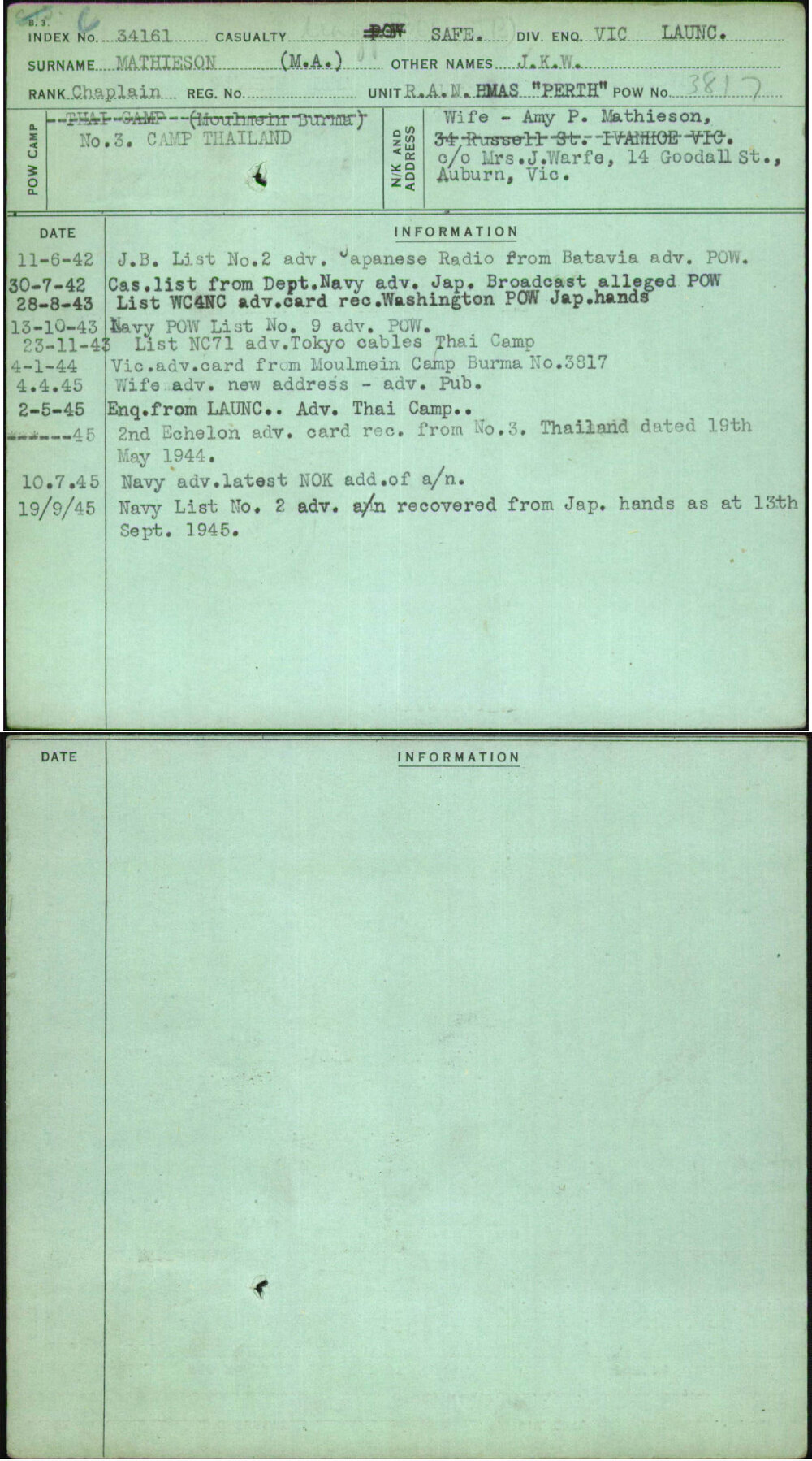 Mathieson (Ma), J K W, [No Service Number]