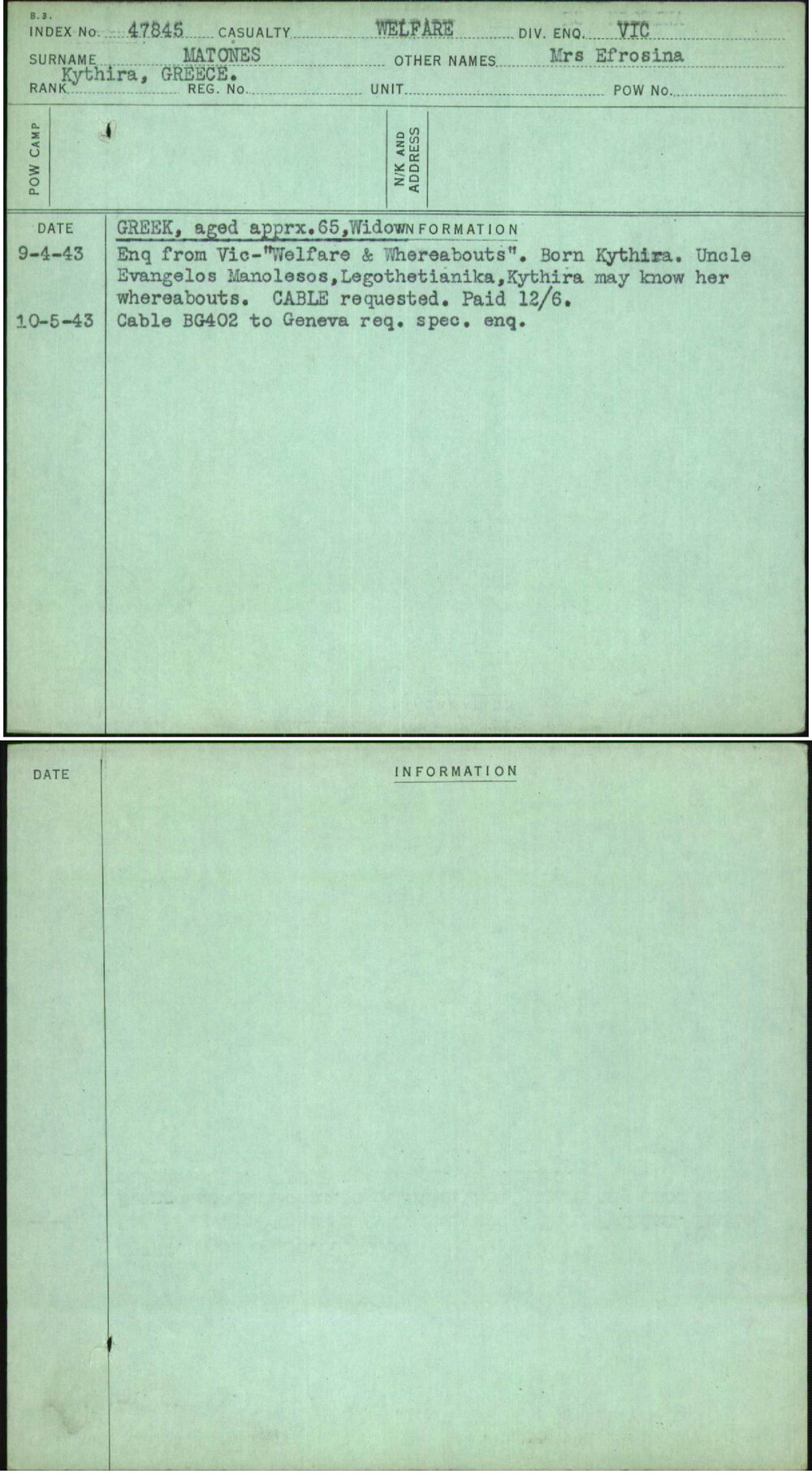 Matones, Mrs Efrosina, [No Service Number]