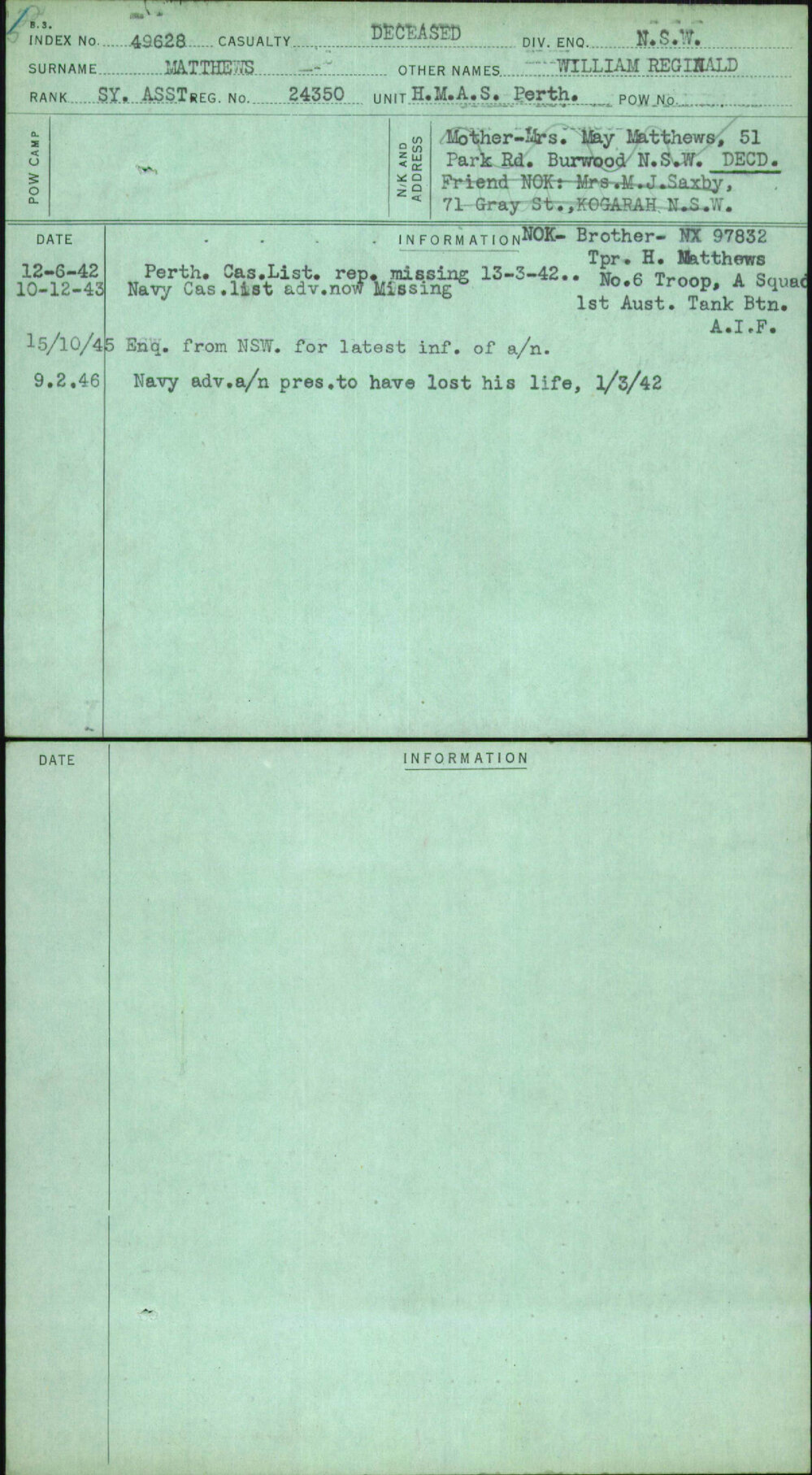 Matthews, William Reginald, 24350