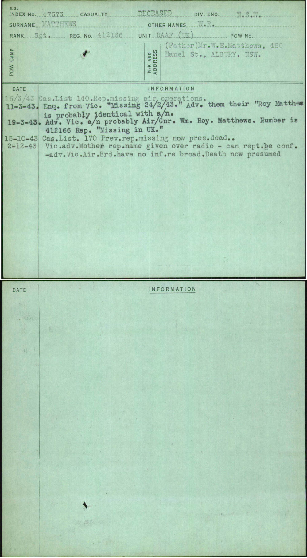 Matthews, W R, 412166