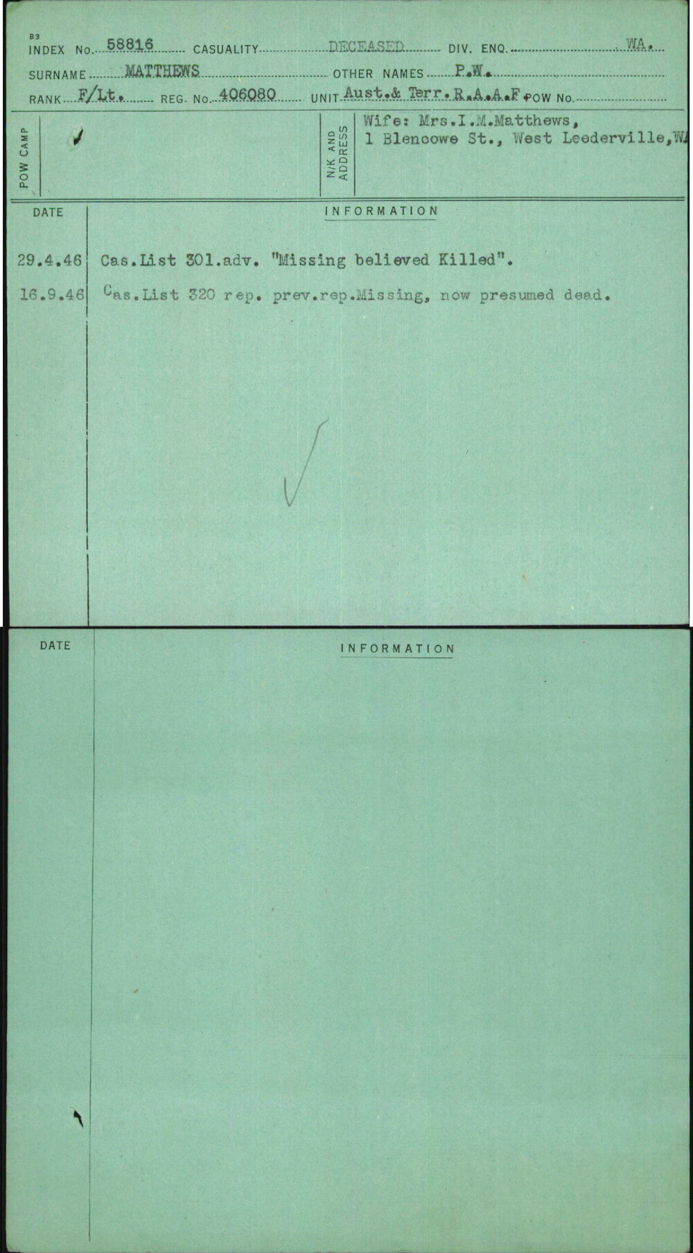 Matthews, P W, 406080