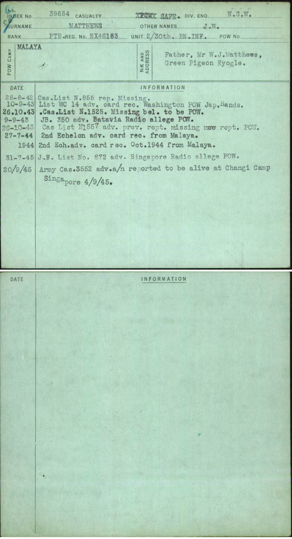 Matthews, J W, NX46183