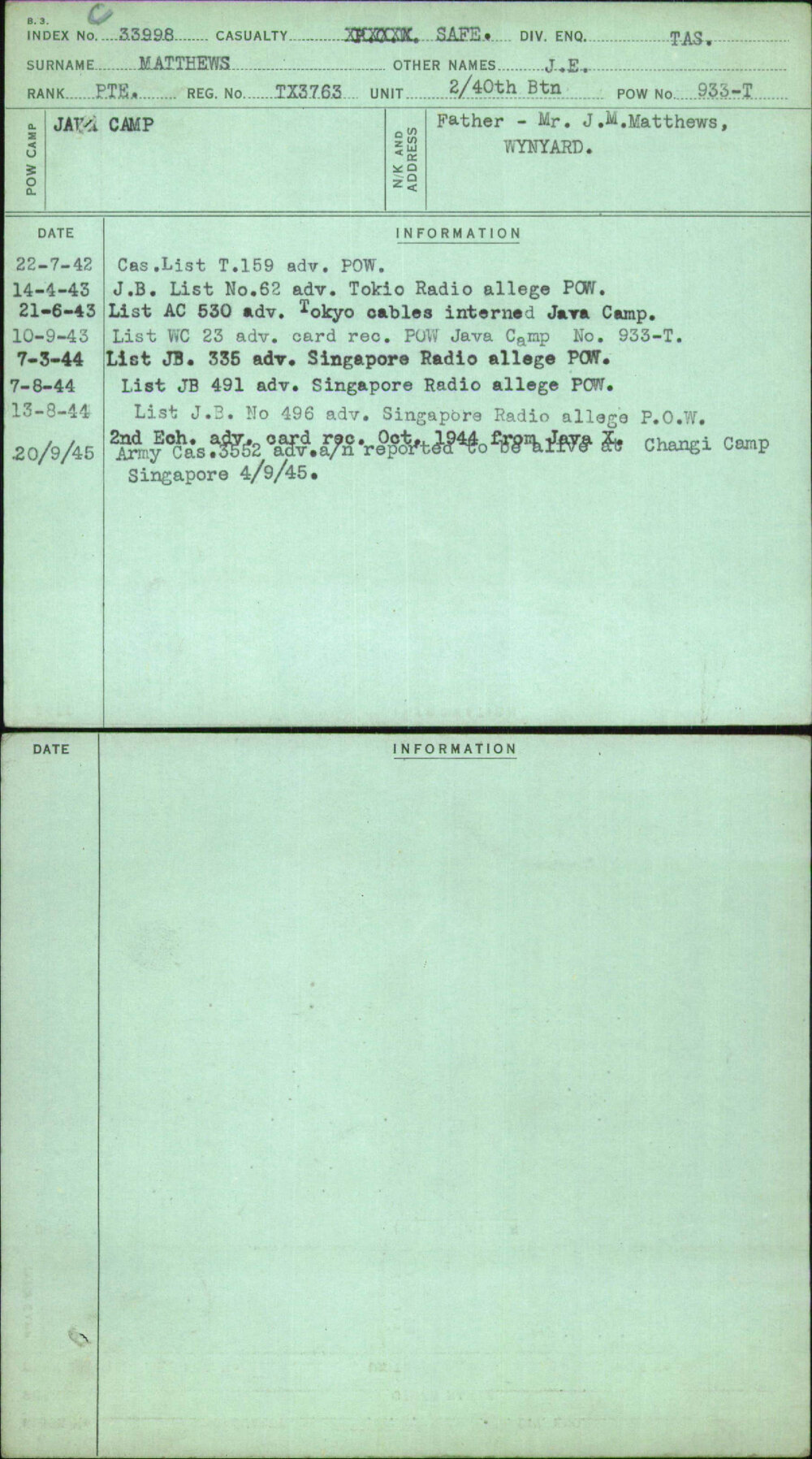 Matthews, J E, TX3763