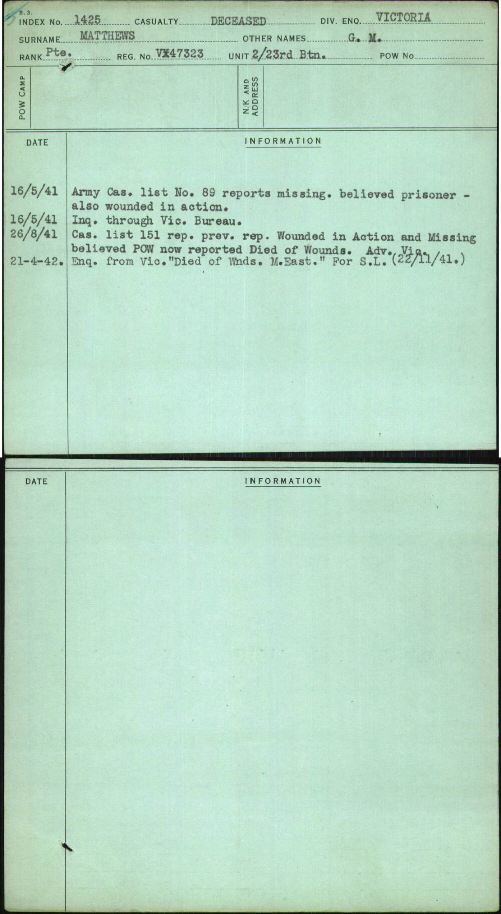 Matthews, G M, VX47323