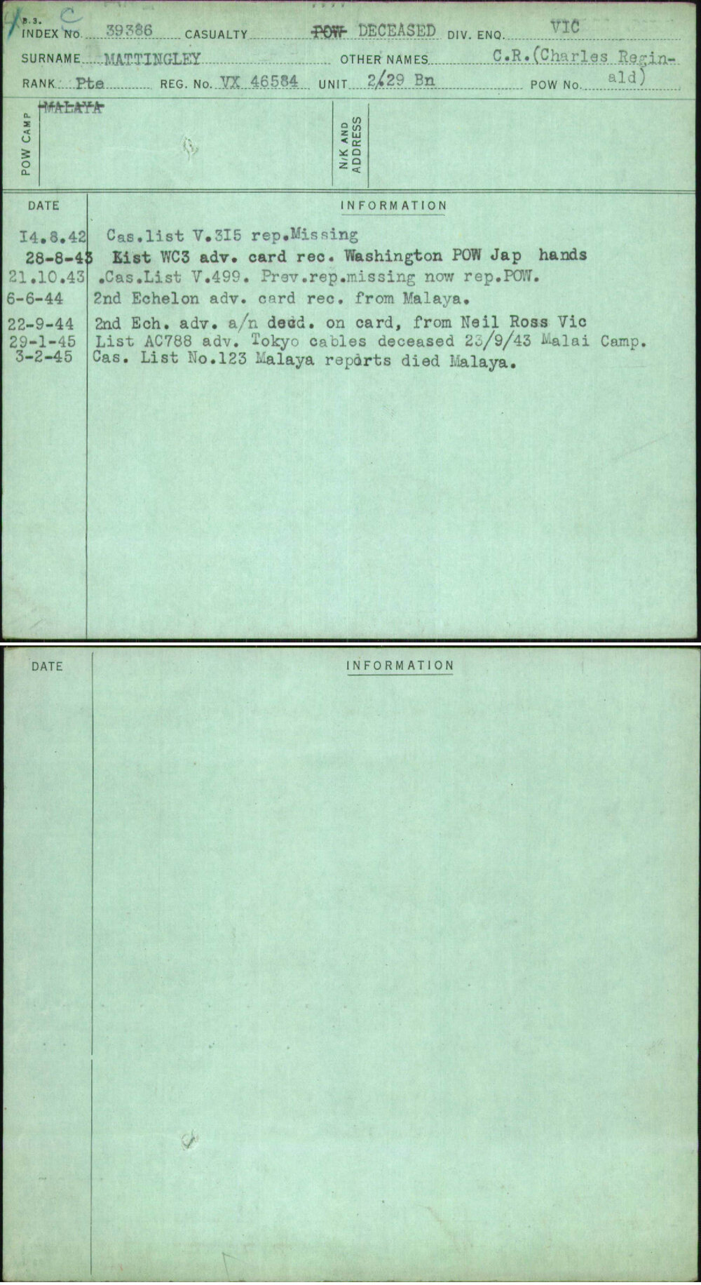 Mattingley, C R (Charles Reginald), VX46584