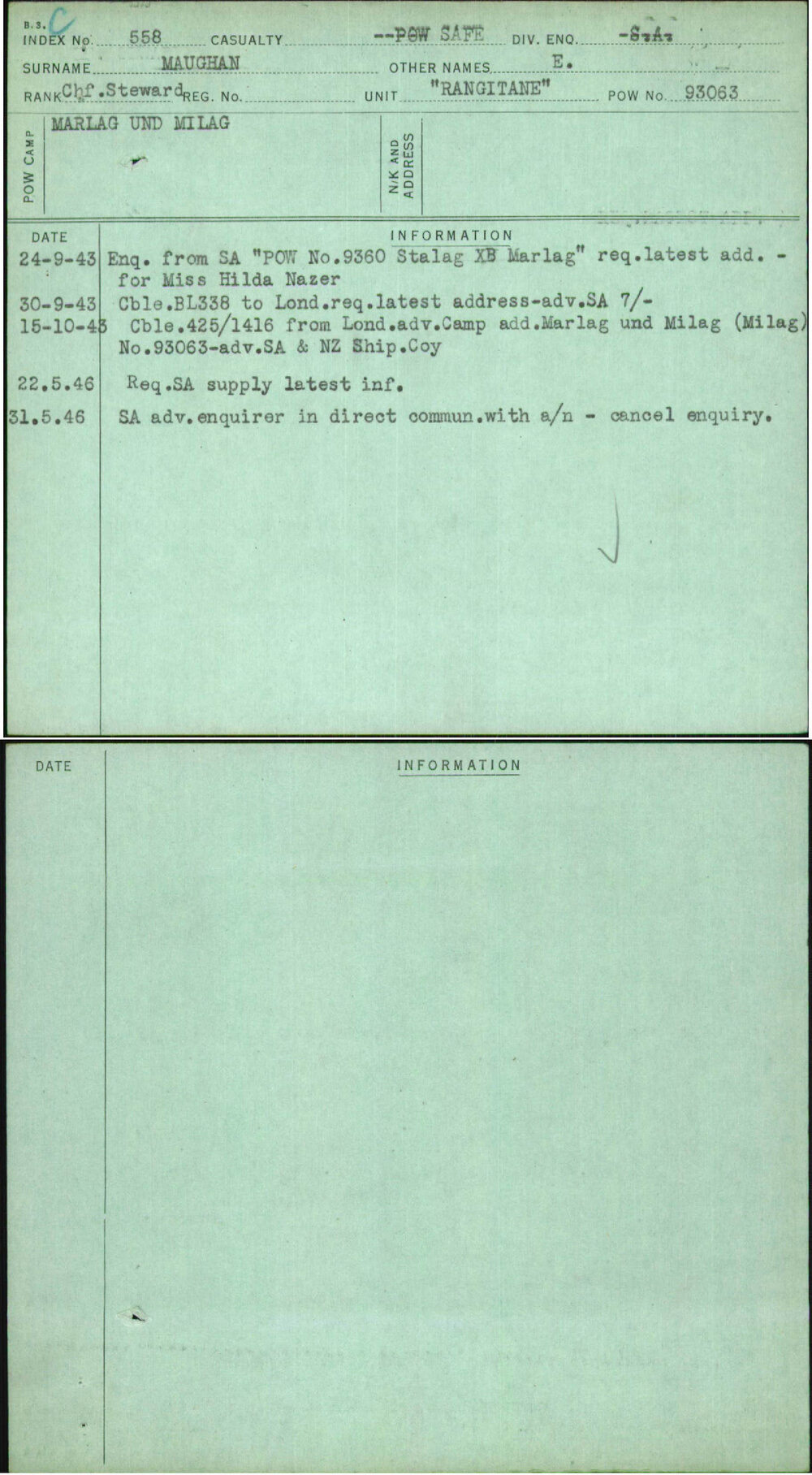 Maughan, E, [No Service Number]